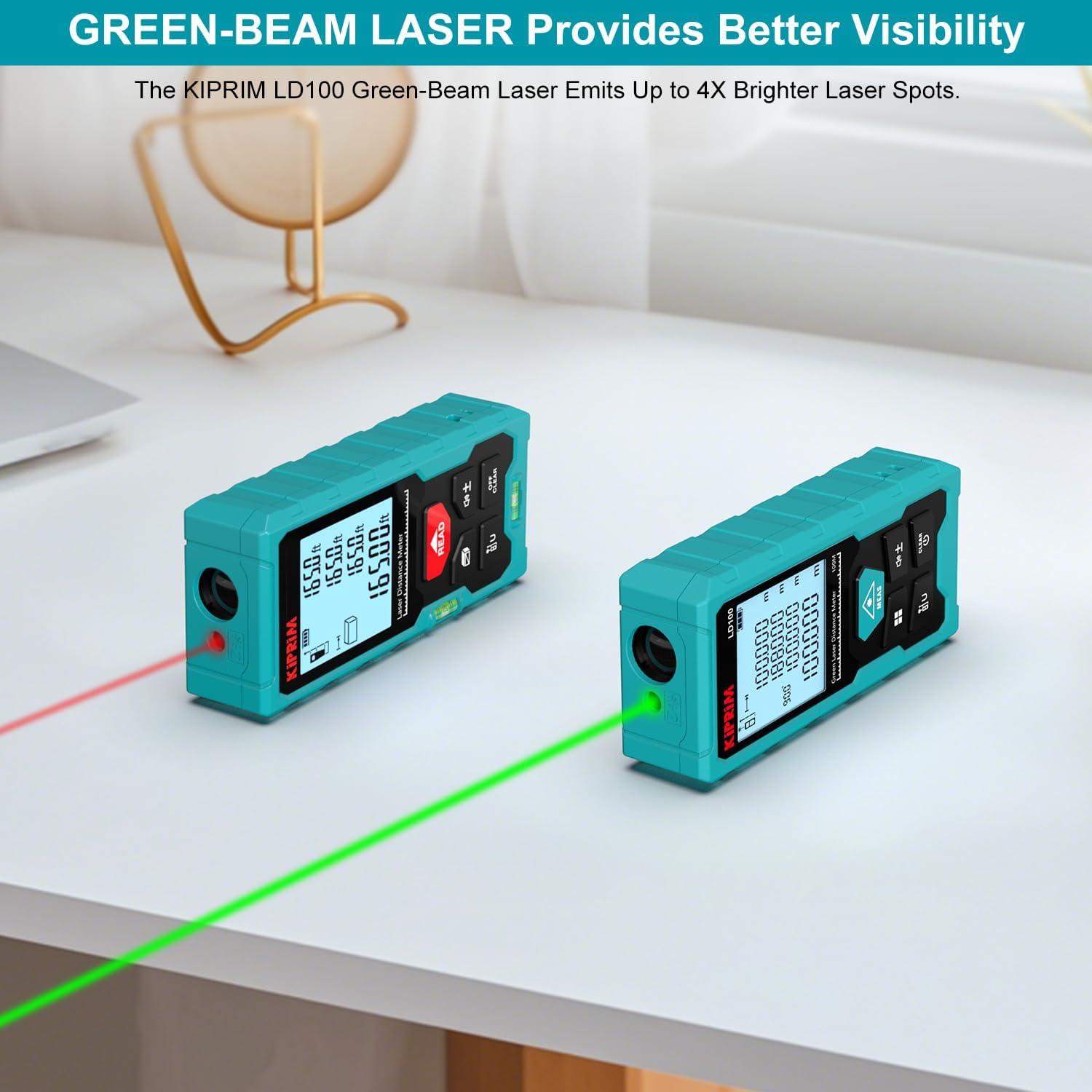 Medidor de Distancia Láser Verde Kiprim LD100 100m USB Recargable