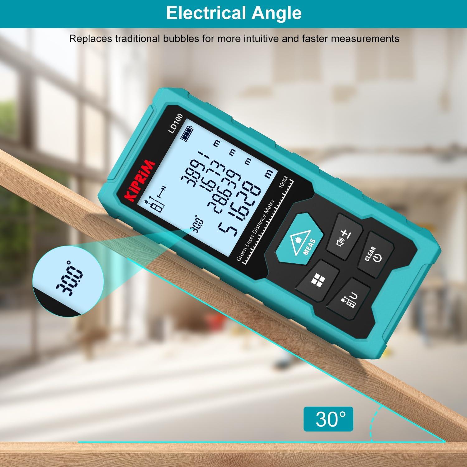 Medidor de Distancia Láser Verde Kiprim LD100 100m USB Recargable
