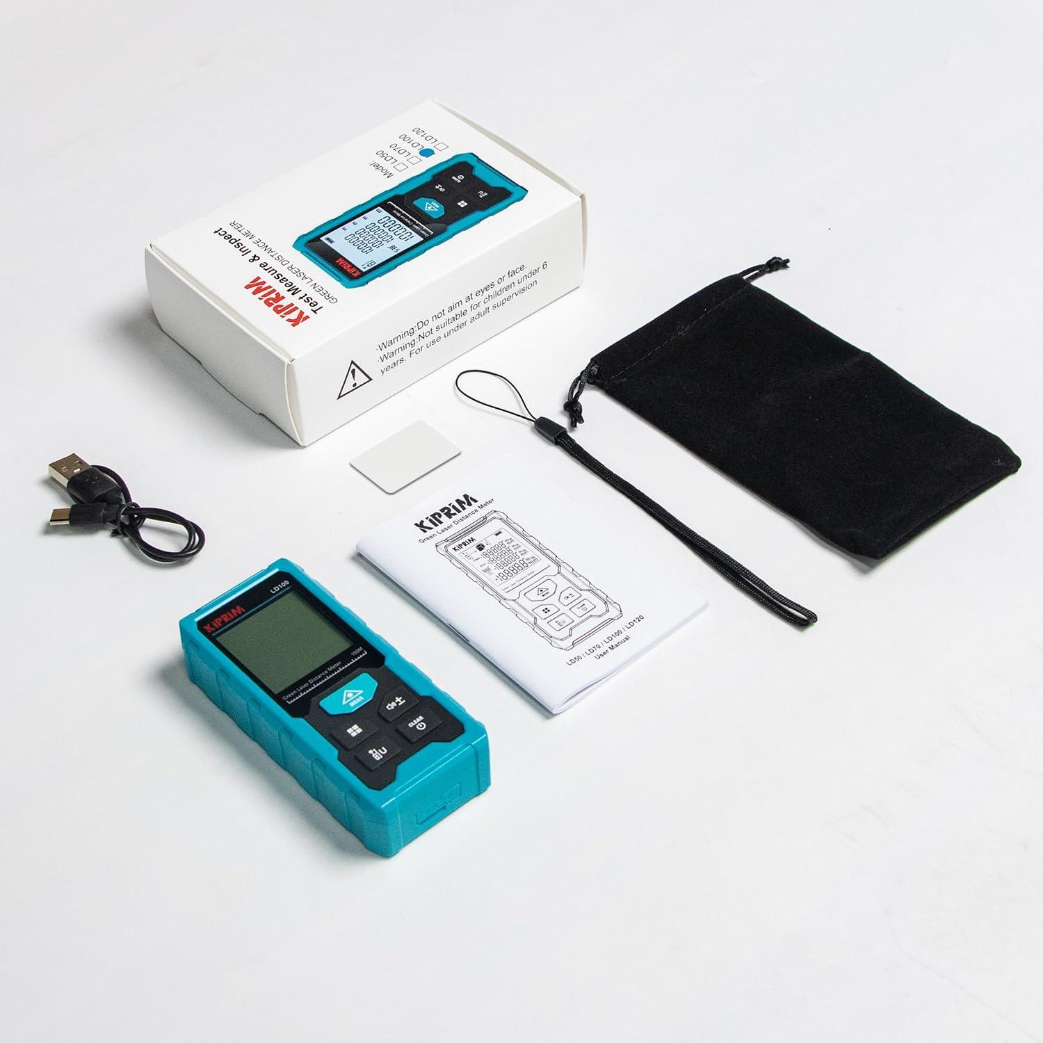 Medidor de Distancia Láser Verde Kiprim LD100 100m USB Recargable