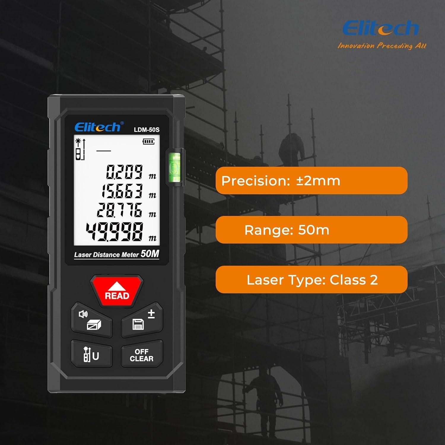 Medidor de Distancia Láser Elitech LDM-50S 50m Precisión ±2mm