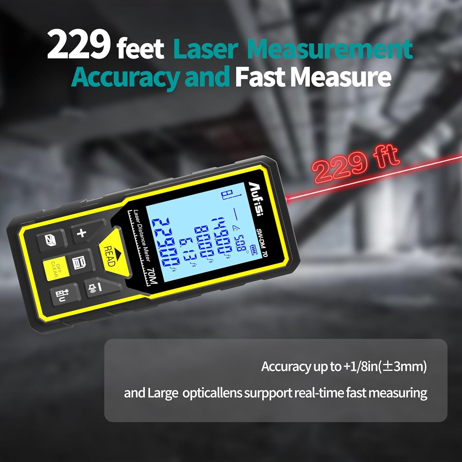 Medidor Láser Aufisi LDM70 70m Multifuncional Pantalla LCD
