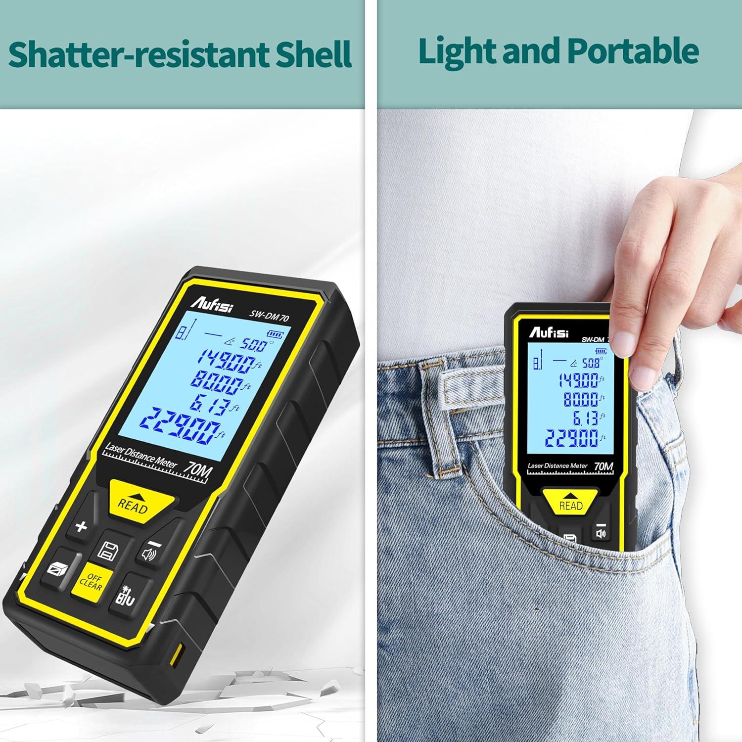Medidor Láser Aufisi LDM70 70m Multifuncional Pantalla LCD