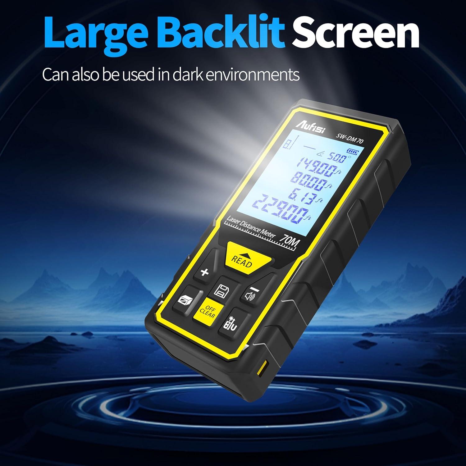 Medidor Láser Aufisi LDM70 70m Multifuncional Pantalla LCD