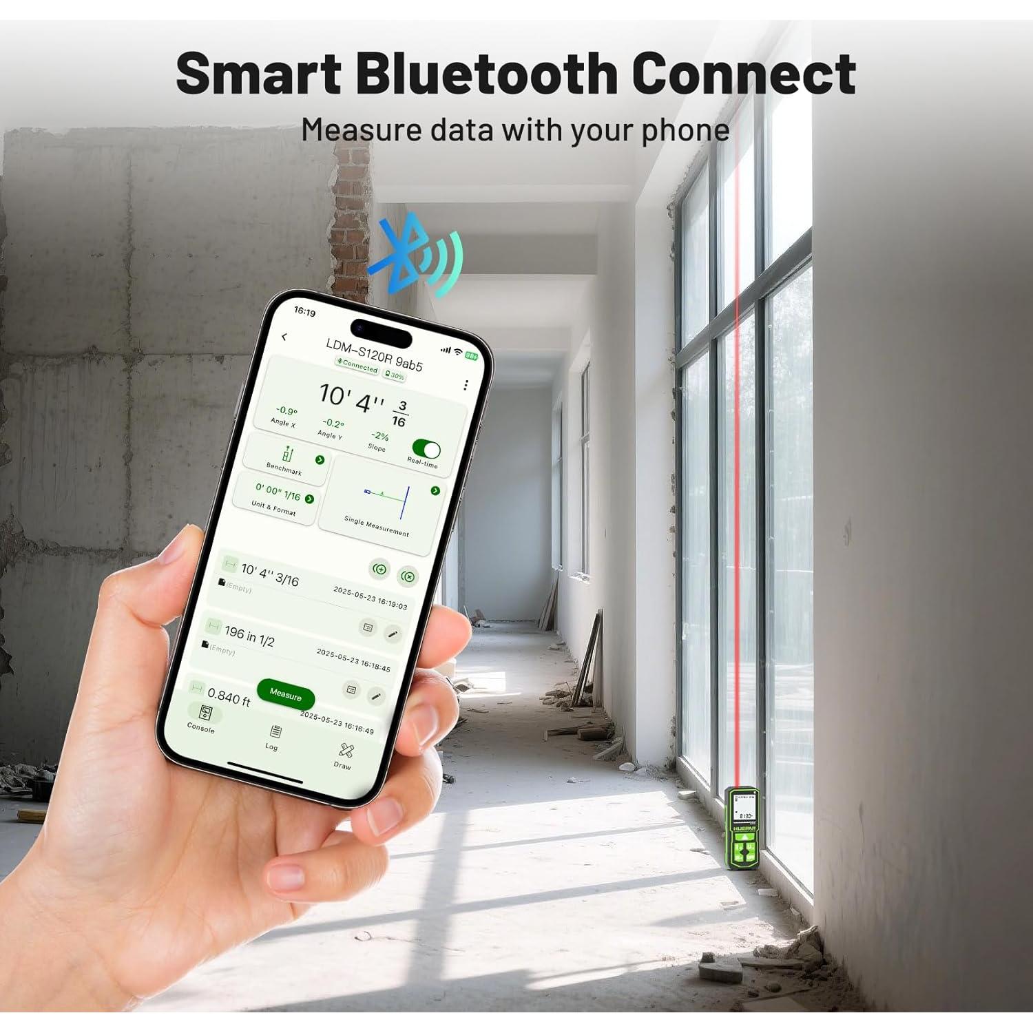 Medidor de Distancia Láser Huepar S120-BT 120m Bluetooth