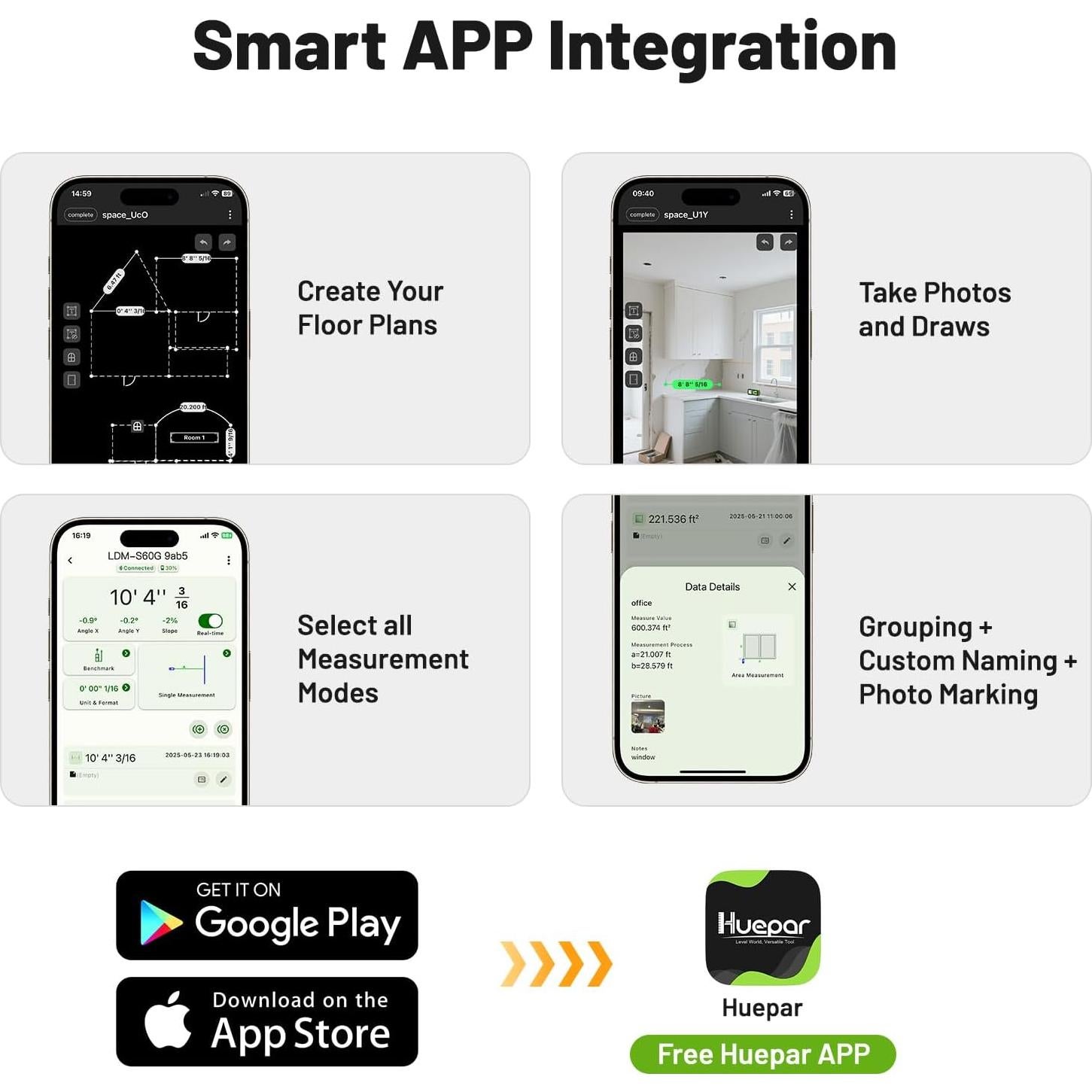 Medidor de Distancia Láser Huepar S120-BT 120m Bluetooth