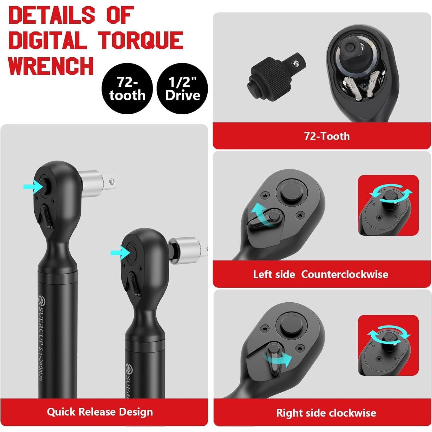 Llave de Torque Digital SUERCUP 1/2" 5.1-340Nm Precisión 1%