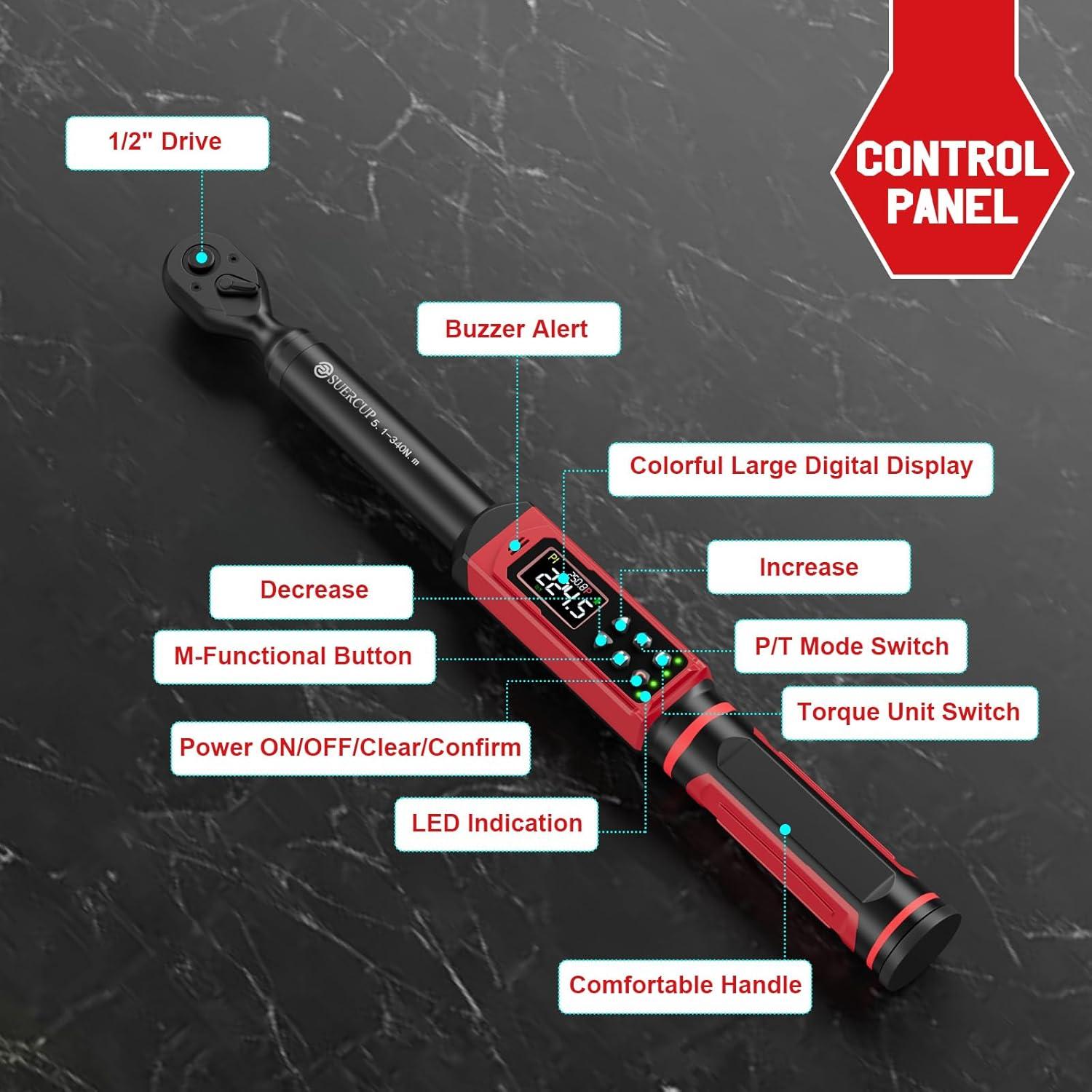 Llave de Torque Digital SUERCUP 1/2" 5.1-340Nm Precisión 1%