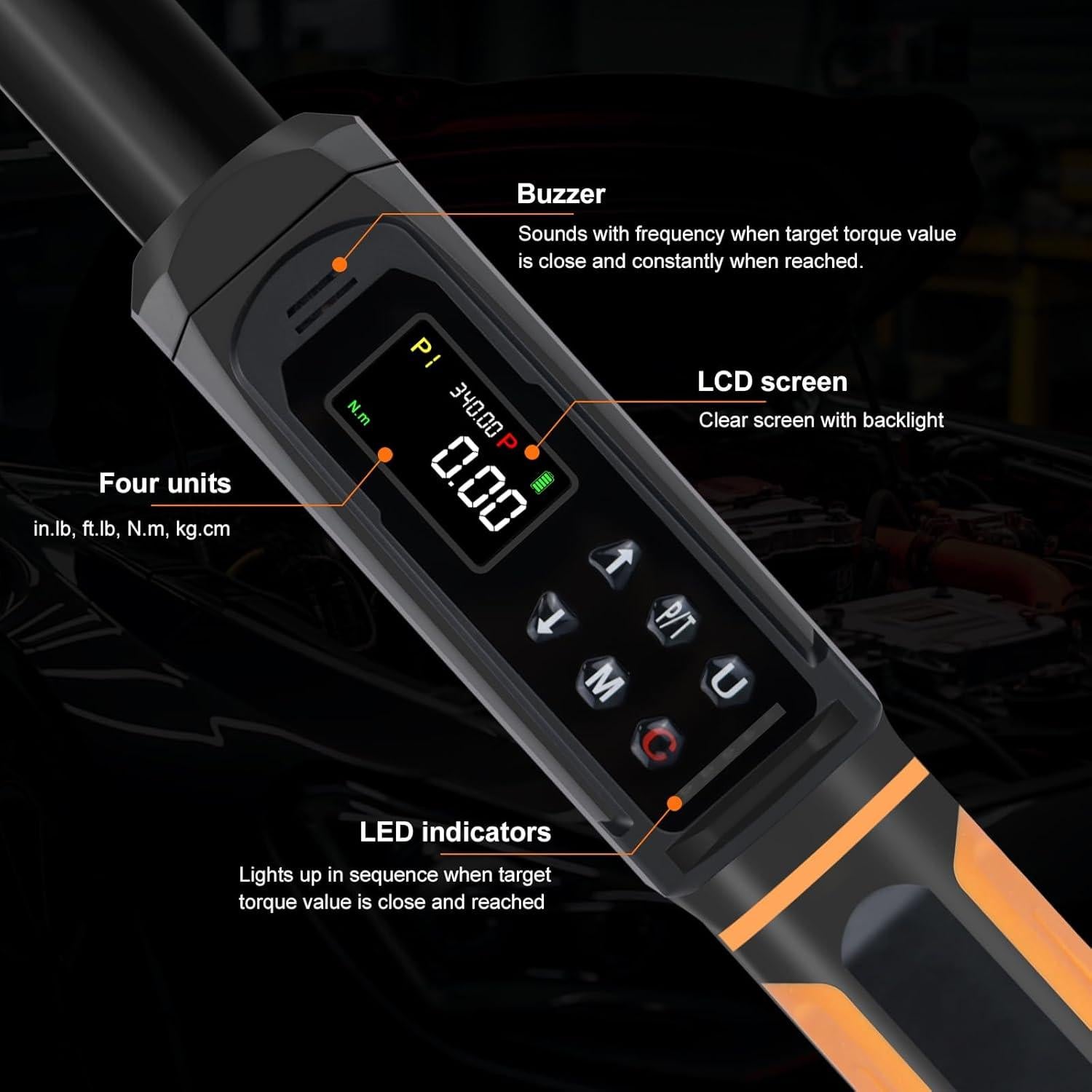 Llave de Torque Digital Uharbour 1/2" 5.14-339.4 Nm Precisión ±1%