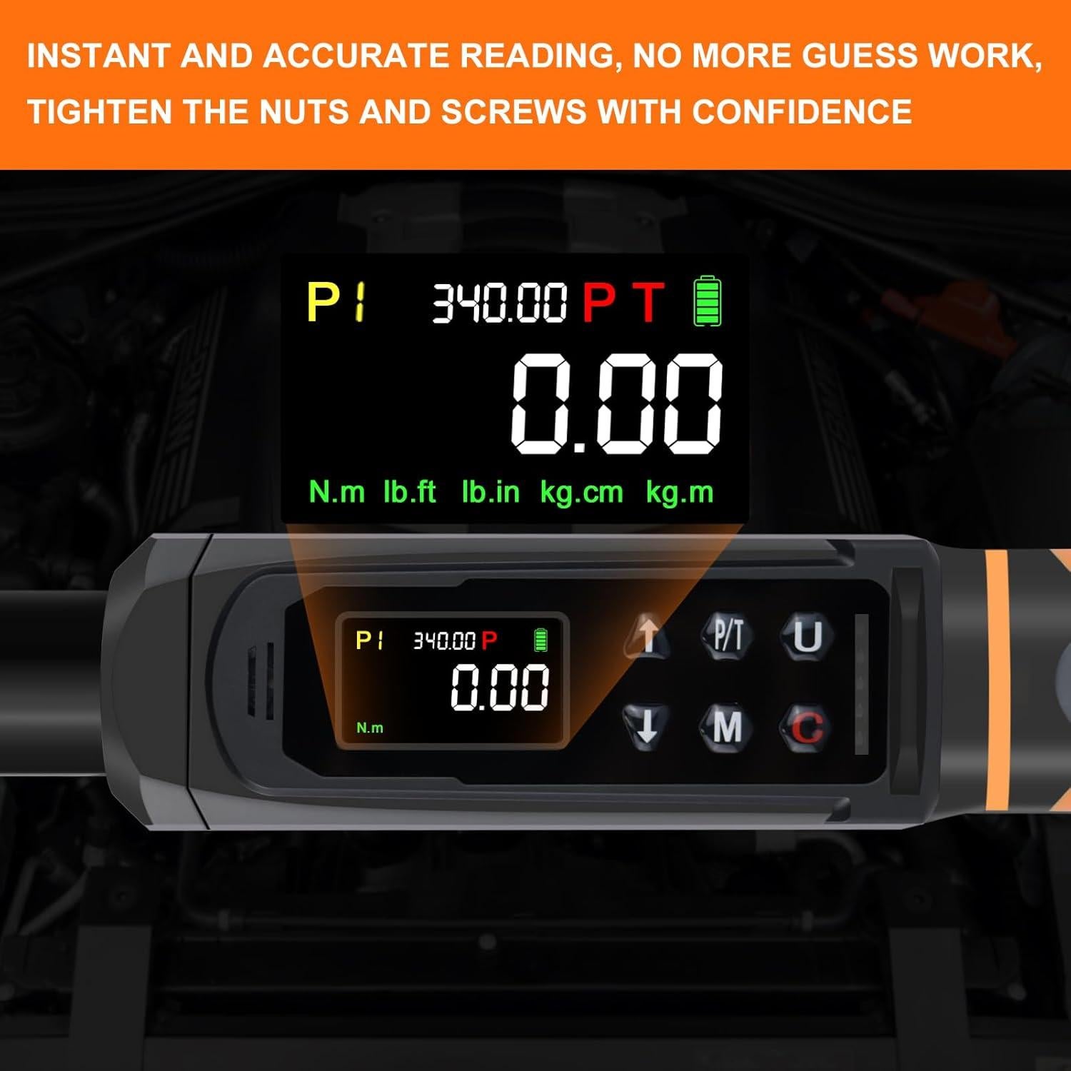 Llave de Torque Digital Uharbour 1/2" 5.14-339.4 Nm Precisión ±1%