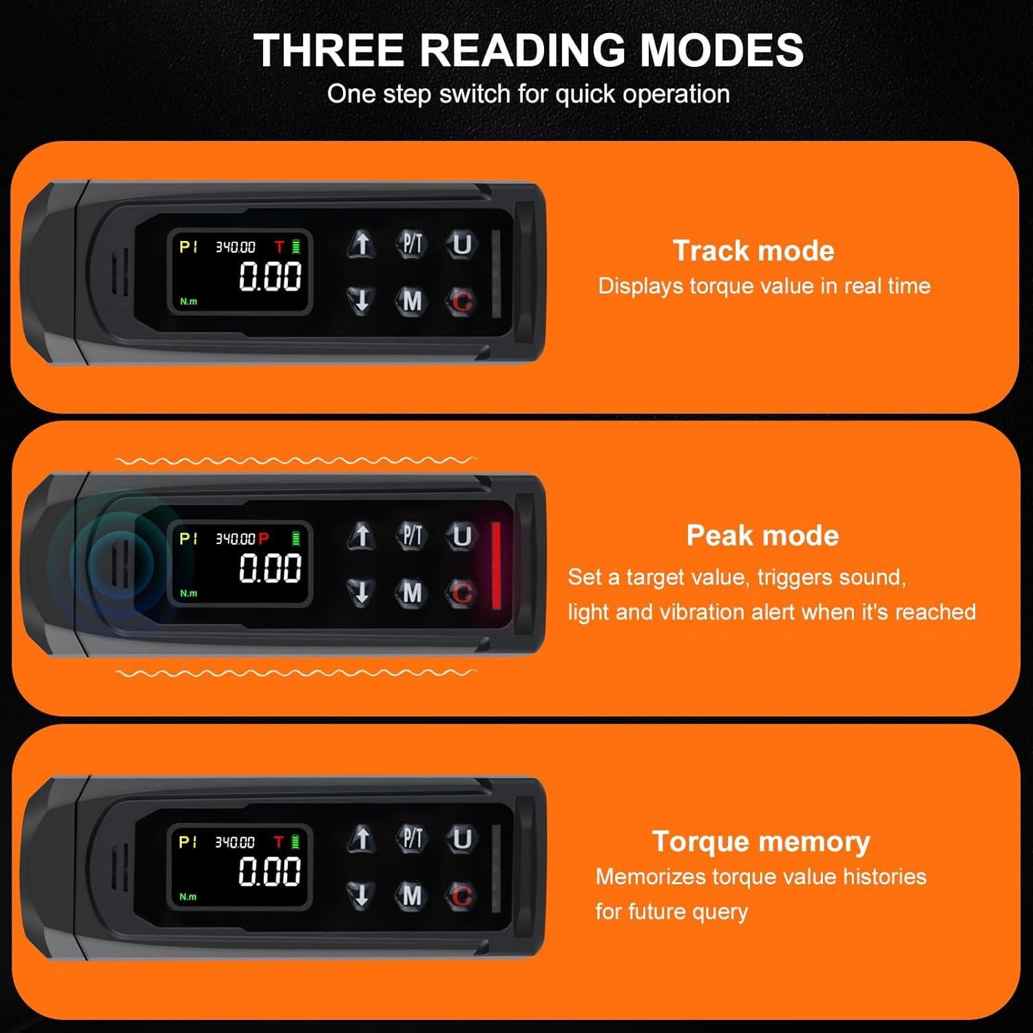 Llave de Torque Digital Uharbour 1/2" 5.14-339.4 Nm Precisión ±1%