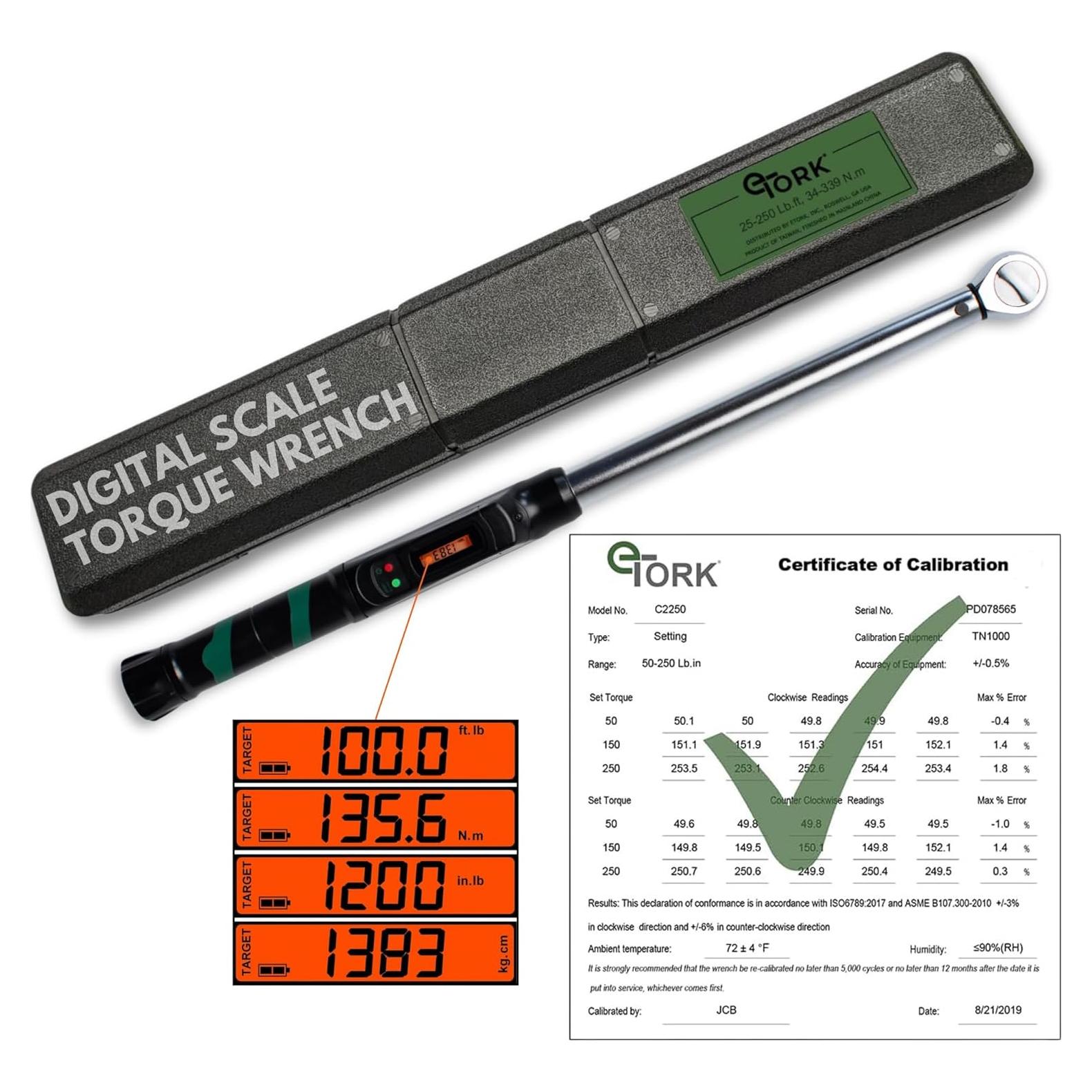 Llave de Torque Digital eTORK 1/2" (34-338 Nm) Precisión