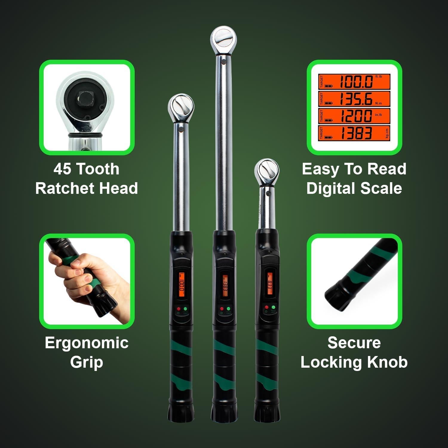 Llave de Torque Digital eTORK 1/2" (34-338 Nm) Precisión