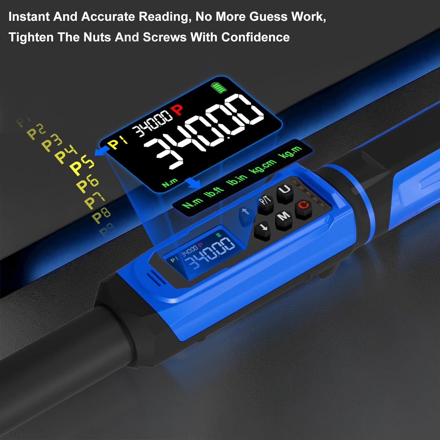 Llave de Torque Digital PUIBERS 1/2" 5-340Nm Alta Precisión