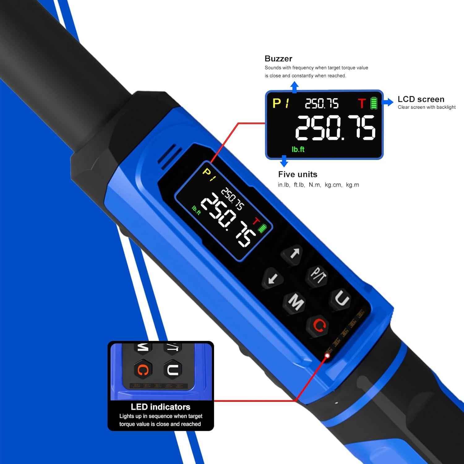 Llave de Torque Digital PUIBERS 1/2" 5-340Nm Alta Precisión