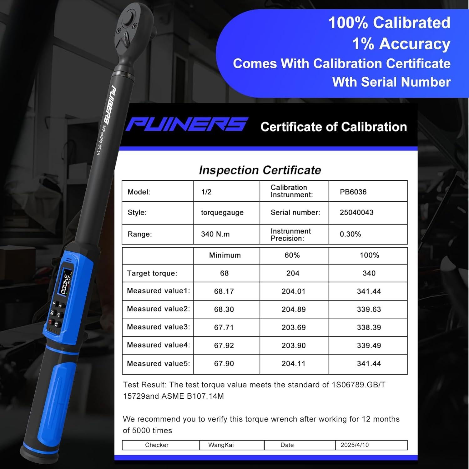 Llave de Torque Digital PUIBERS 1/2" 5-340Nm Alta Precisión