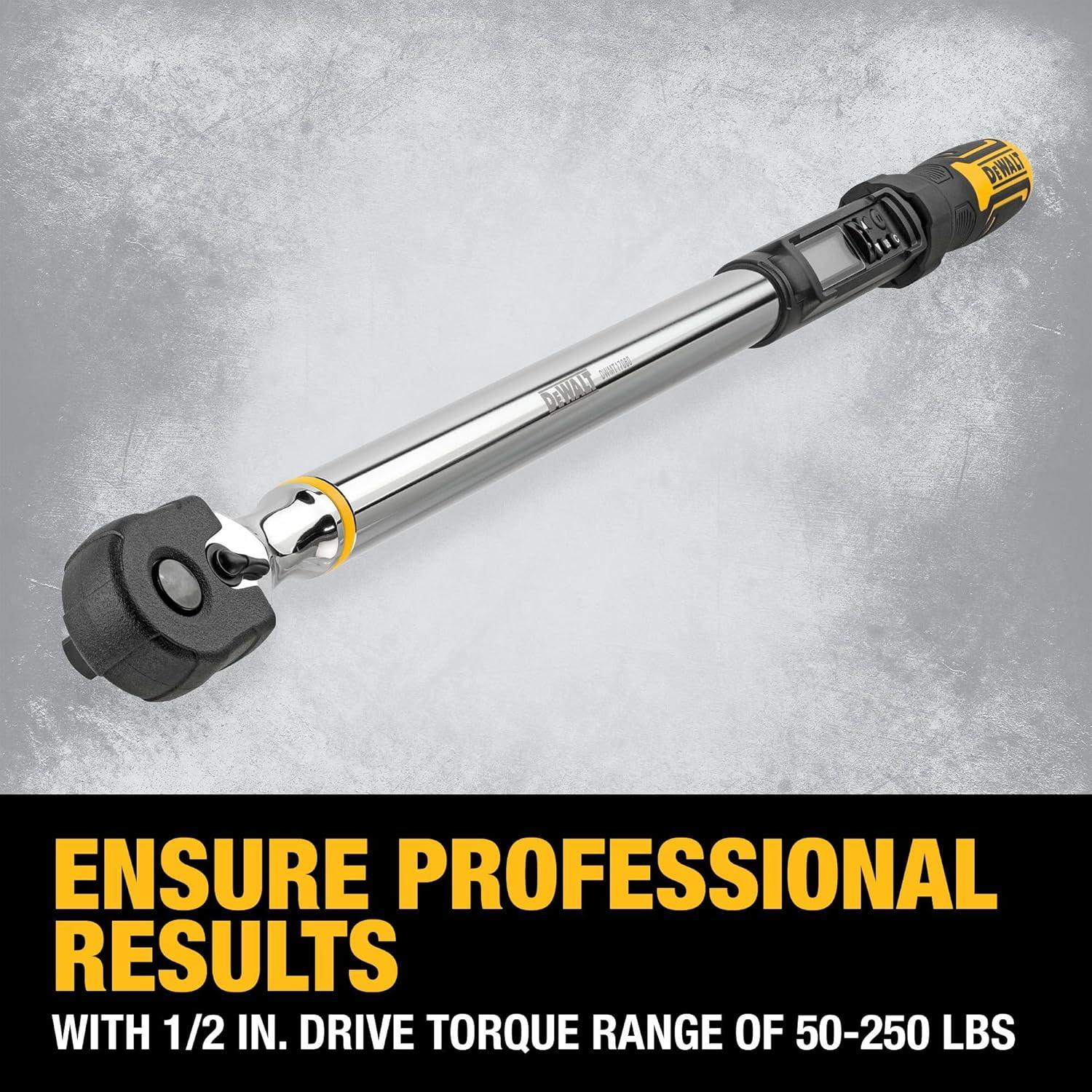 Llave de Torque Digital DEWALT 1/2" 50-250 lb-pie (7-339 Nm)