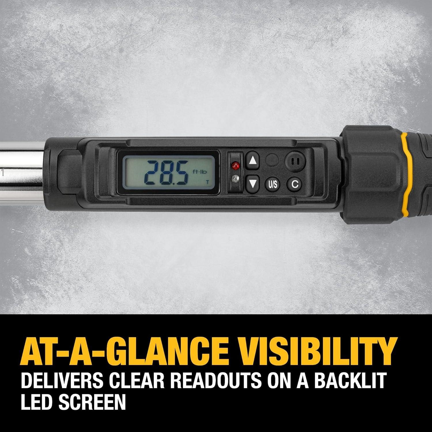 Llave de Torque Digital DEWALT 1/2" 50-250 lb-pie (7-339 Nm)