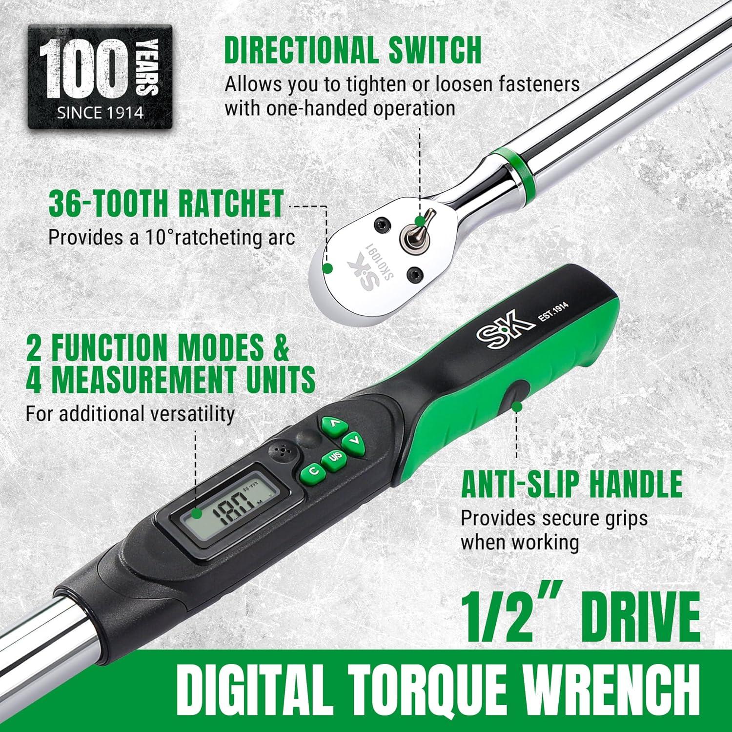 Llave de Torque Digital SK 1/2" 17-340 N·m Pantalla LED