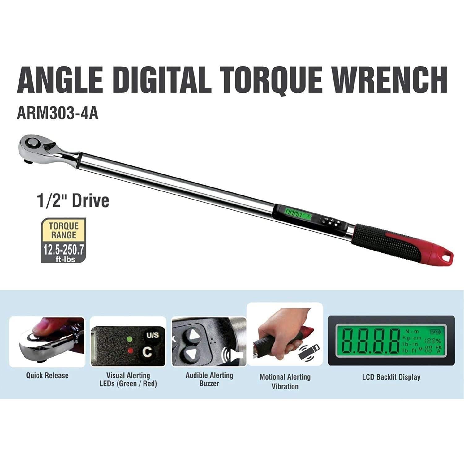 Llave de Torque Digital ACDelco ARM303-4A-340 1/2" 12.5-250.7 ft-lbs