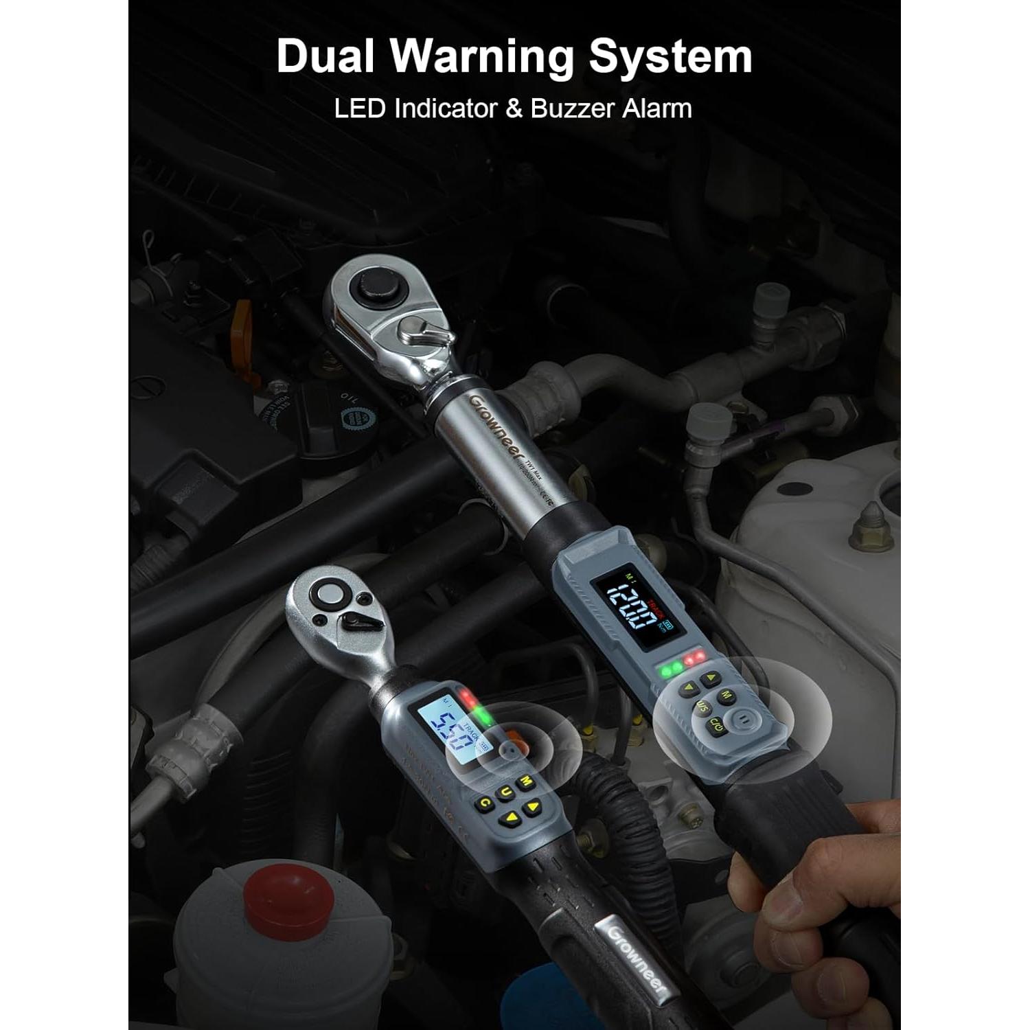 Juego de Llave de Torque Digital GROWNEER 1/4" y 1/2" 1.5-200 Nm