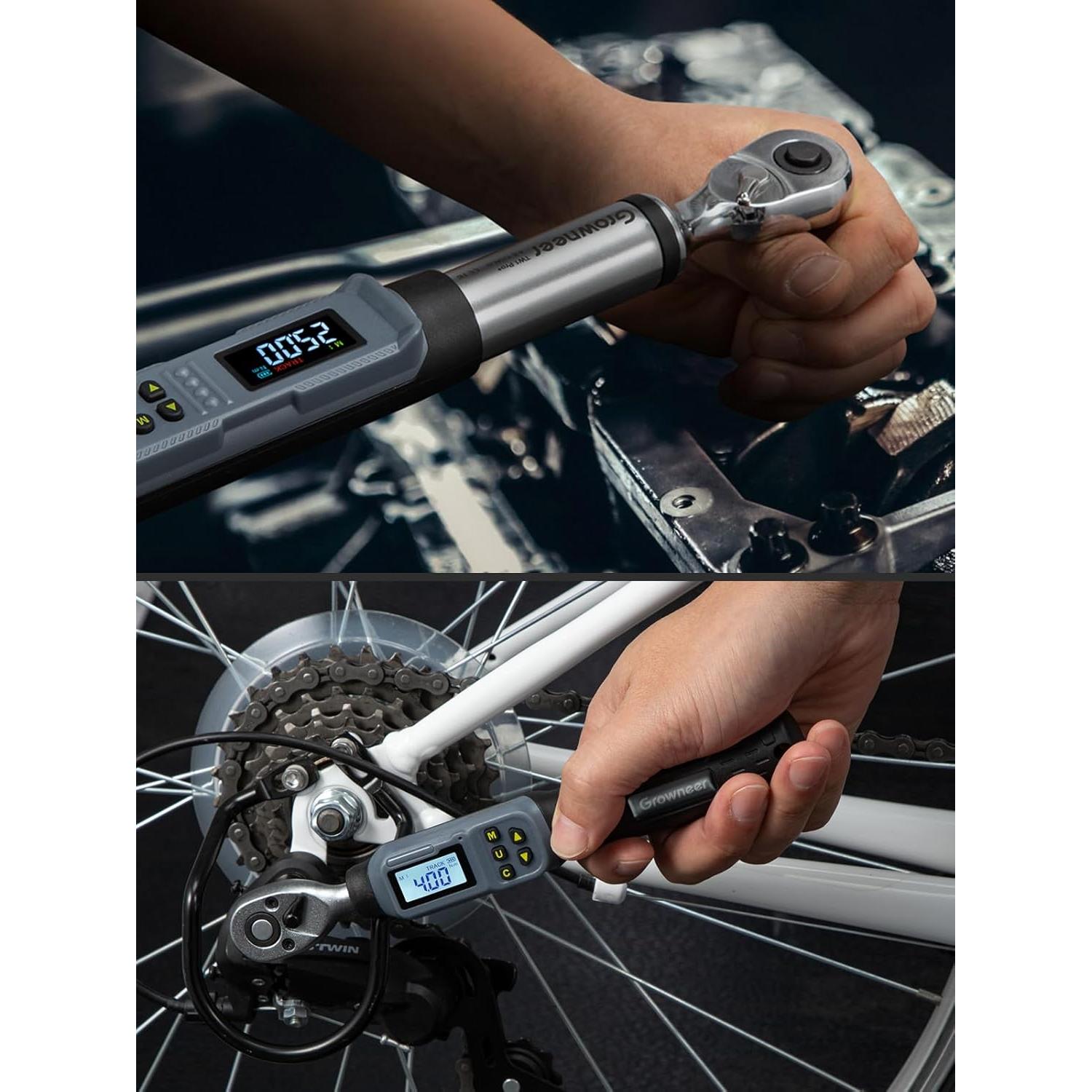 Juego de Llave de Torque Digital GROWNEER 1/4" y 1/2" 1.5-200 Nm