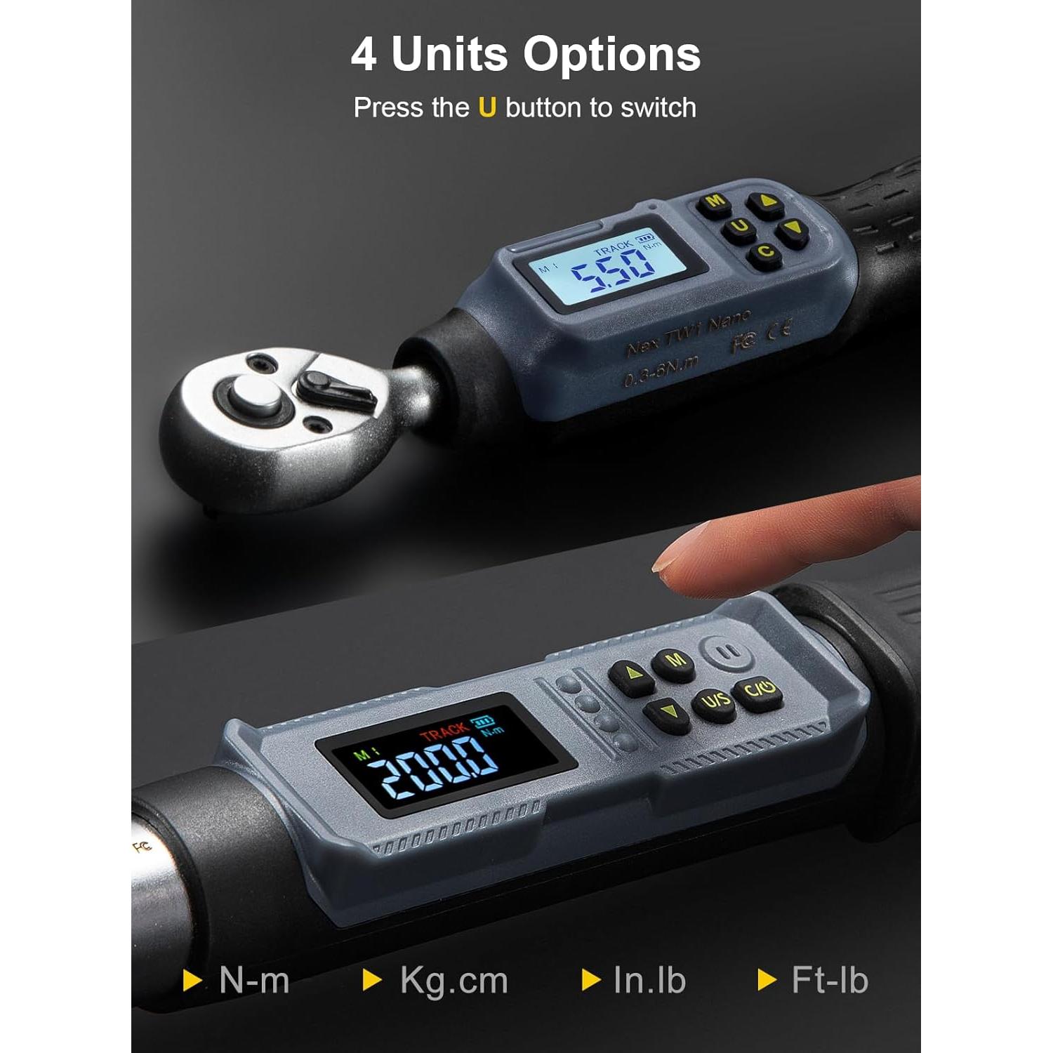 Juego de Llave de Torque Digital GROWNEER 1/4" y 1/2" 1.5-200 Nm