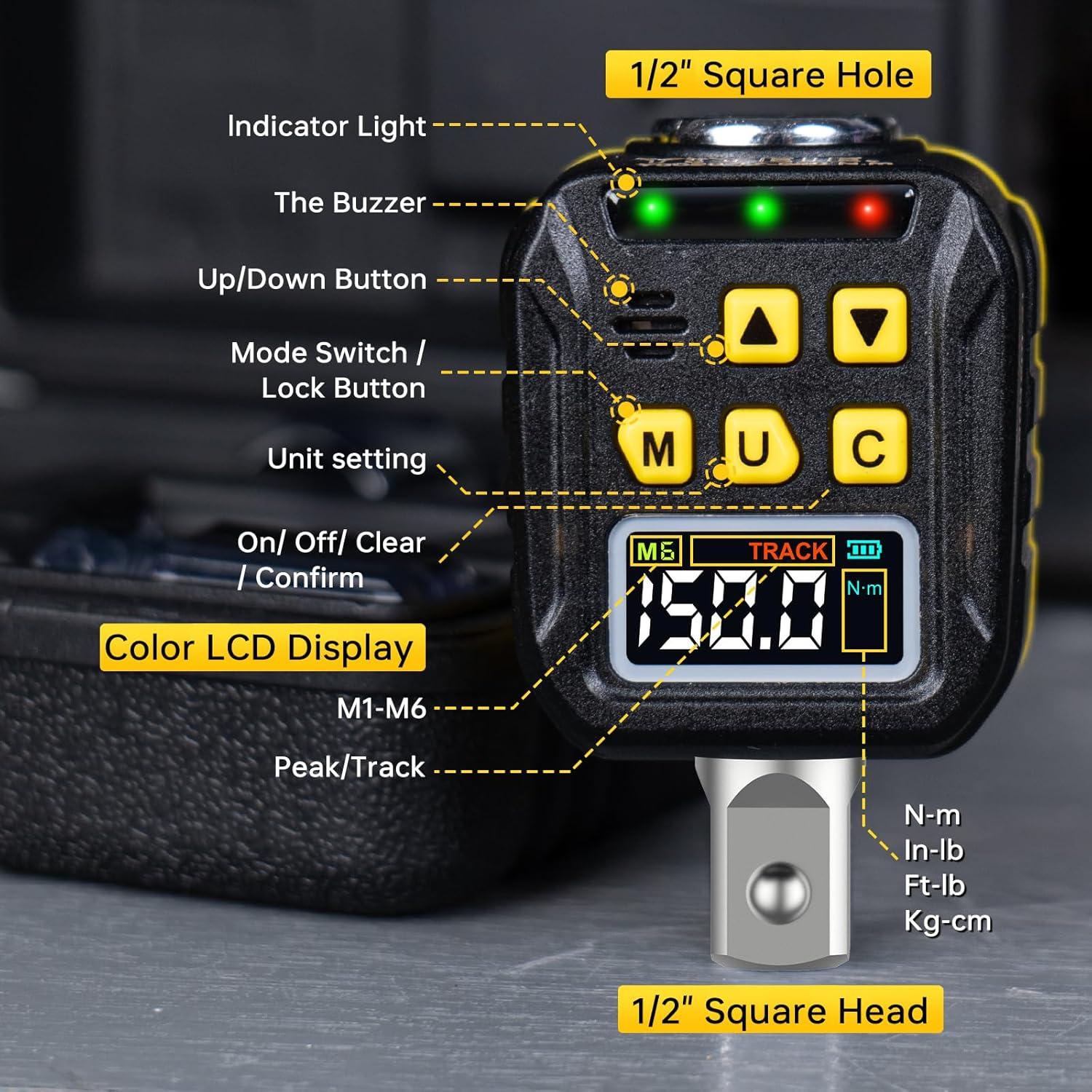 Adaptador de Par Digital YIYEIE 1/2" 17-340 Nm LCD Color