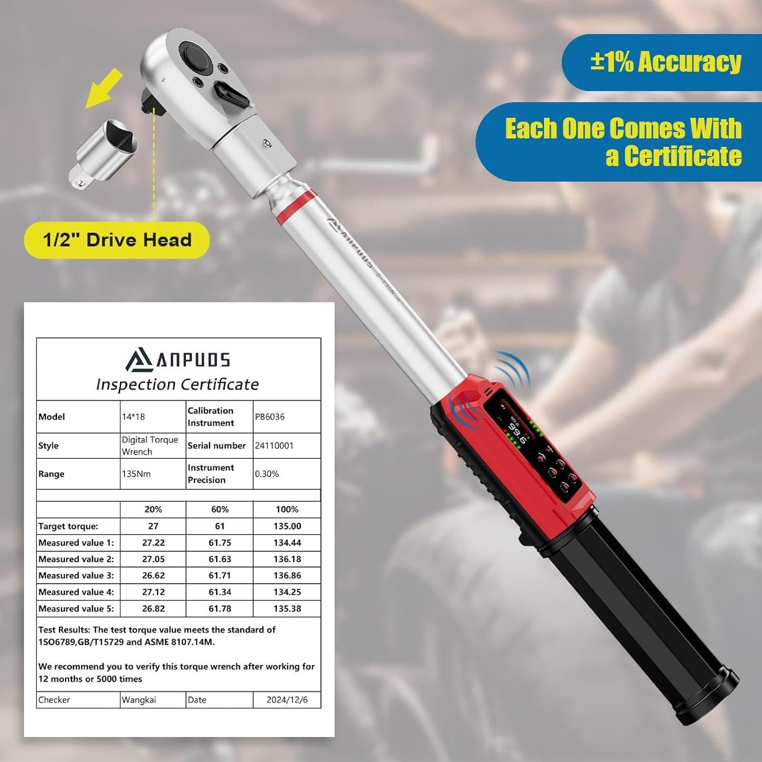 Llave de Torque Digital ANPUDS 2-135 Nm Ajustable con Alarma
