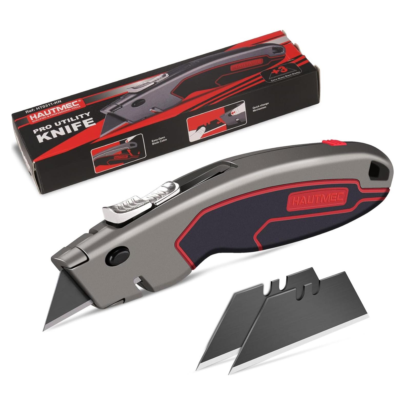 Cuchillo Utilitario HAUTMEC HT0311, Retráctil Automático, 3 Cuchillas