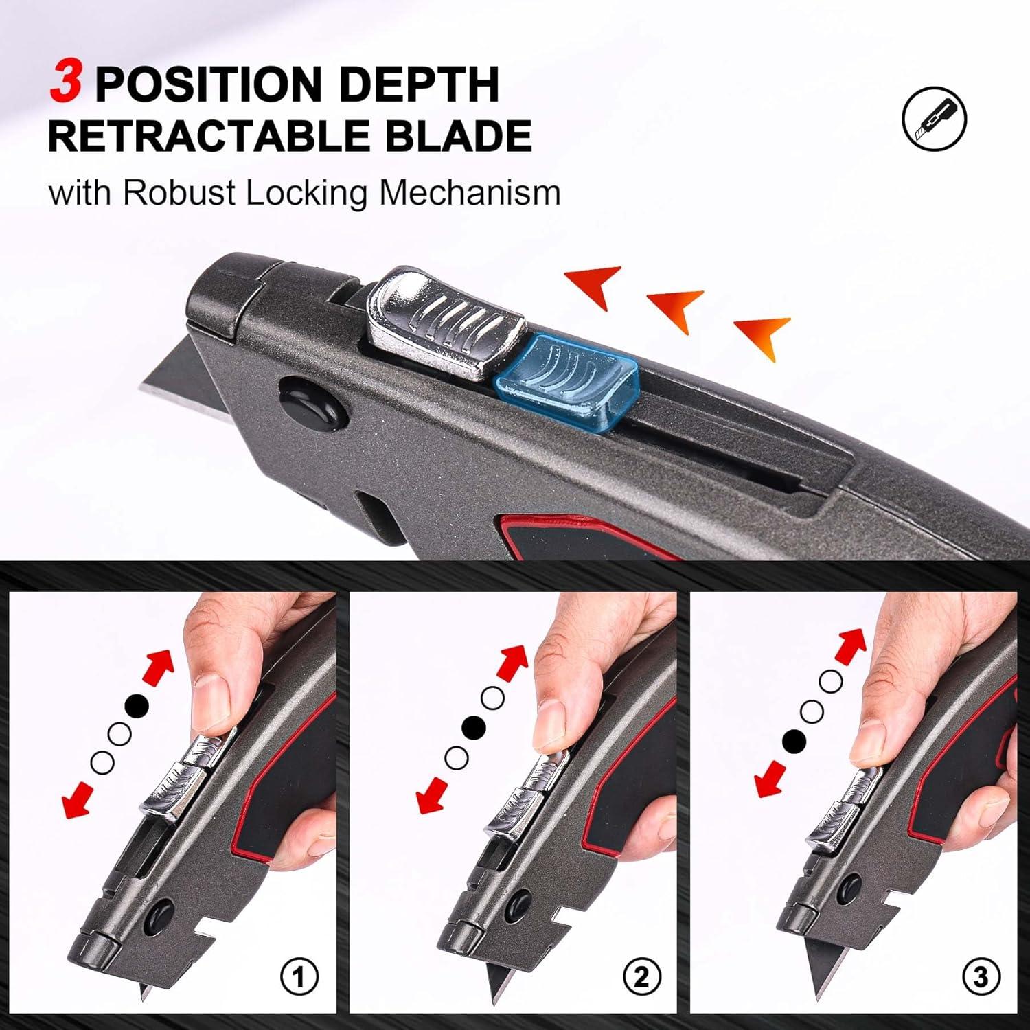 Cuchillo Utilitario HAUTMEC HT0311, Retráctil Automático, 3 Cuchillas