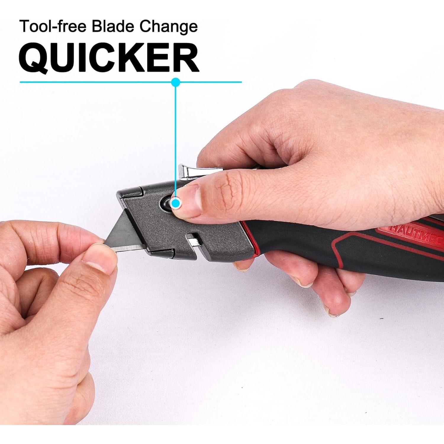 Cuchillo Utilitario HAUTMEC HT0311, Retráctil Automático, 3 Cuchillas