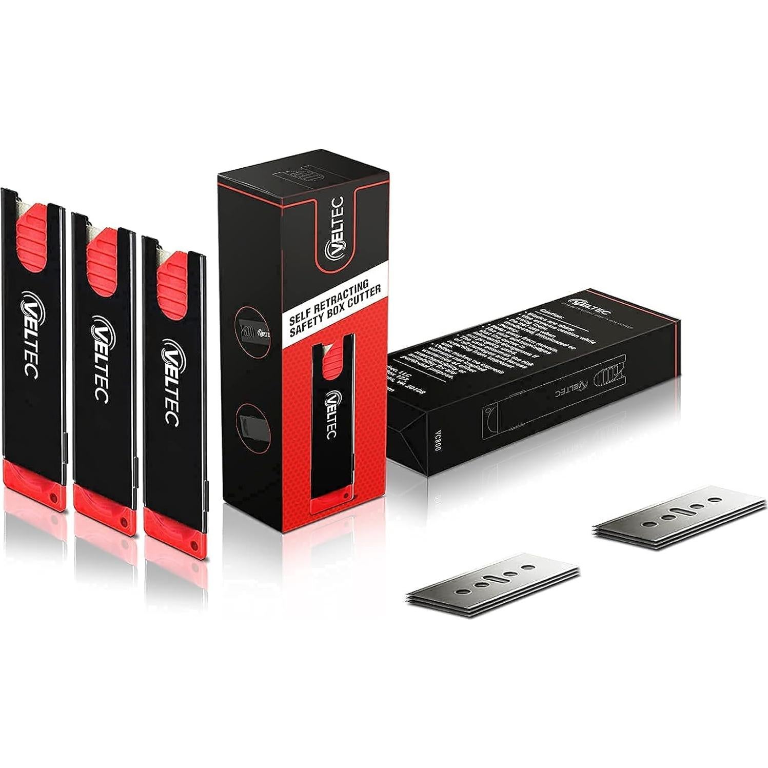 Cortadores de Caja Retráctiles Veltec - Paquete de 3 con 10 Cuchillas