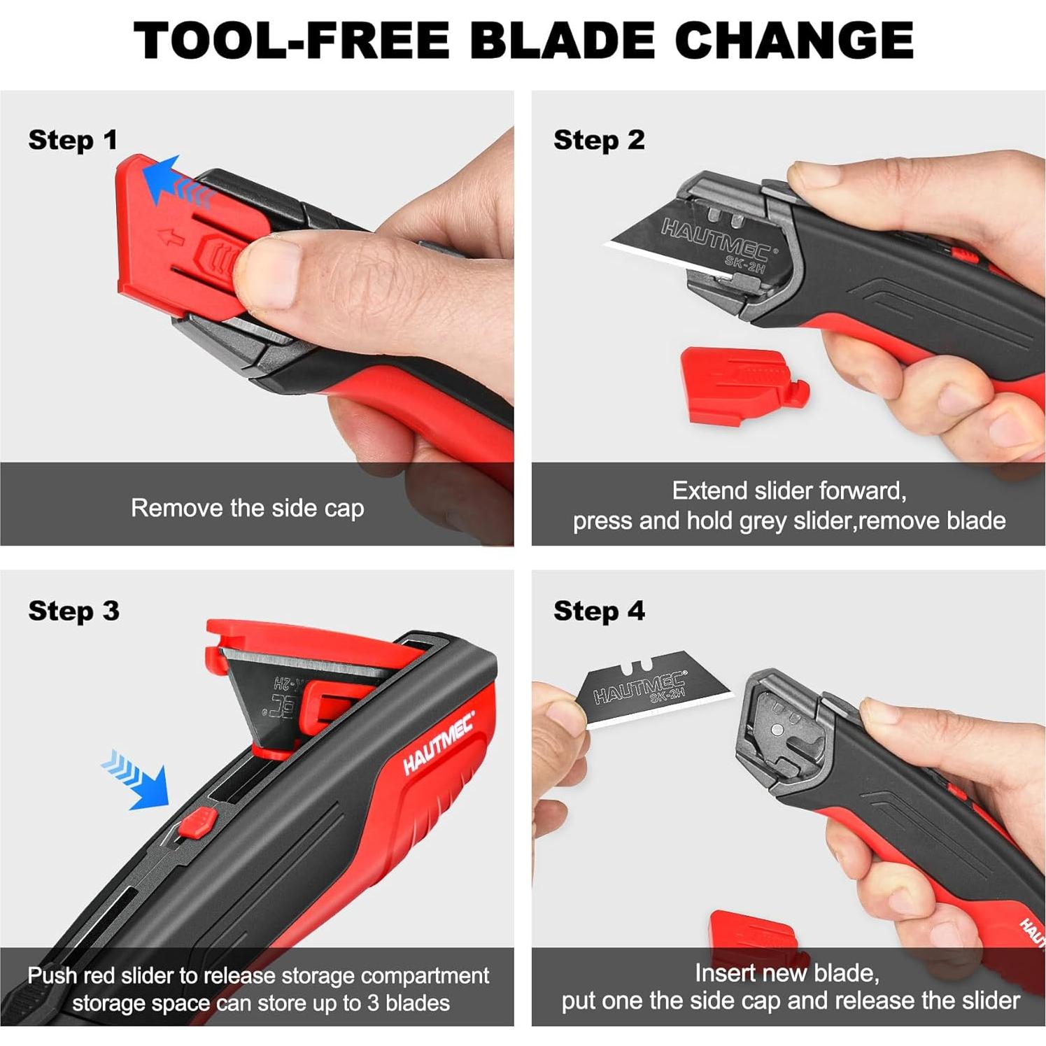 Cuchillo de Utilidad Retráctil HAUTMEC HT0414-KN con 4 Cuchillas