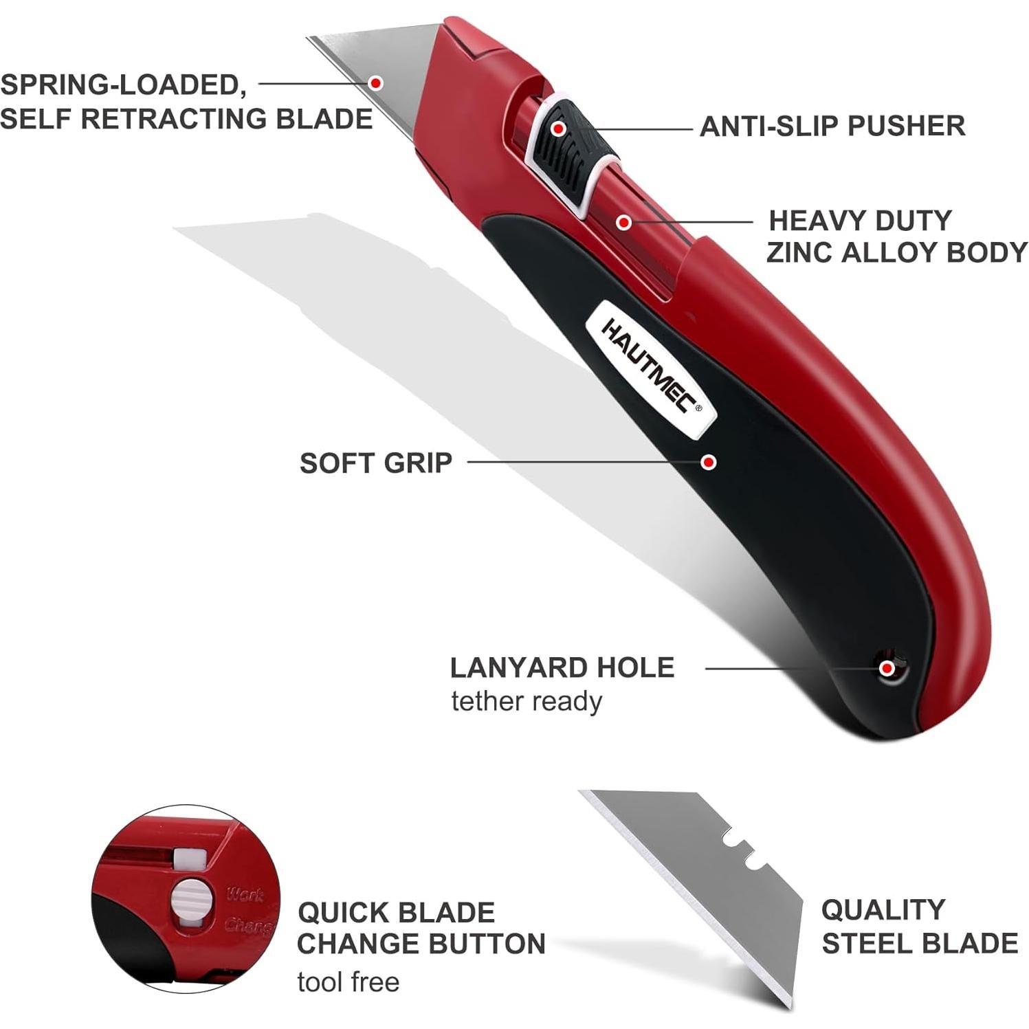 Cuchillo de Utilidad Retráctil HAUTMEC HT0195 - Doble Seguridad