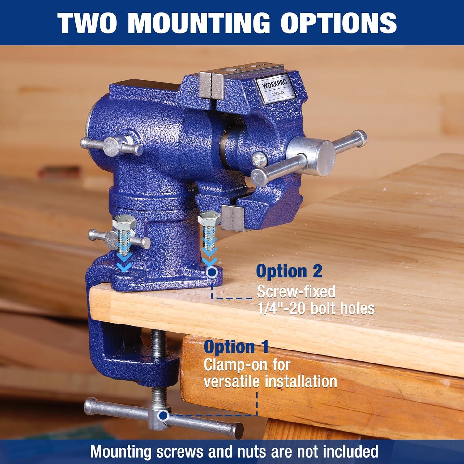 Mordaza de Mesa Giratoria WORKPRO 2.5" y 1.5" para Carpintería