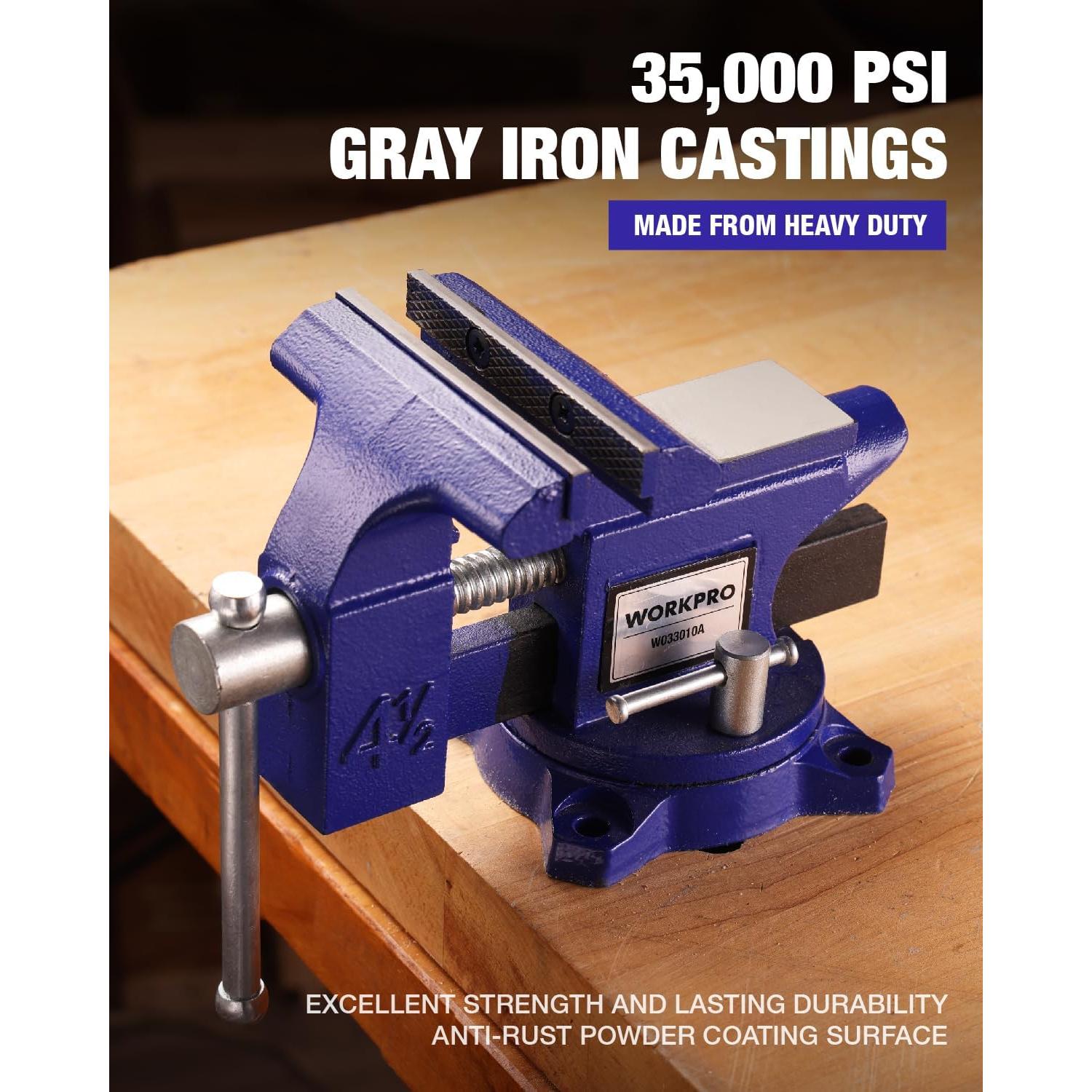 Torno de Banco WORKPRO 4.5" Multifuncional para Madera