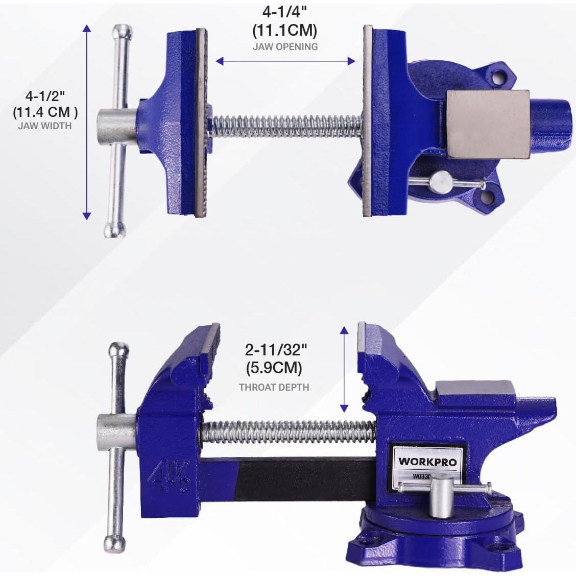 Torno de Banco WORKPRO 4.5" Multifuncional para Madera