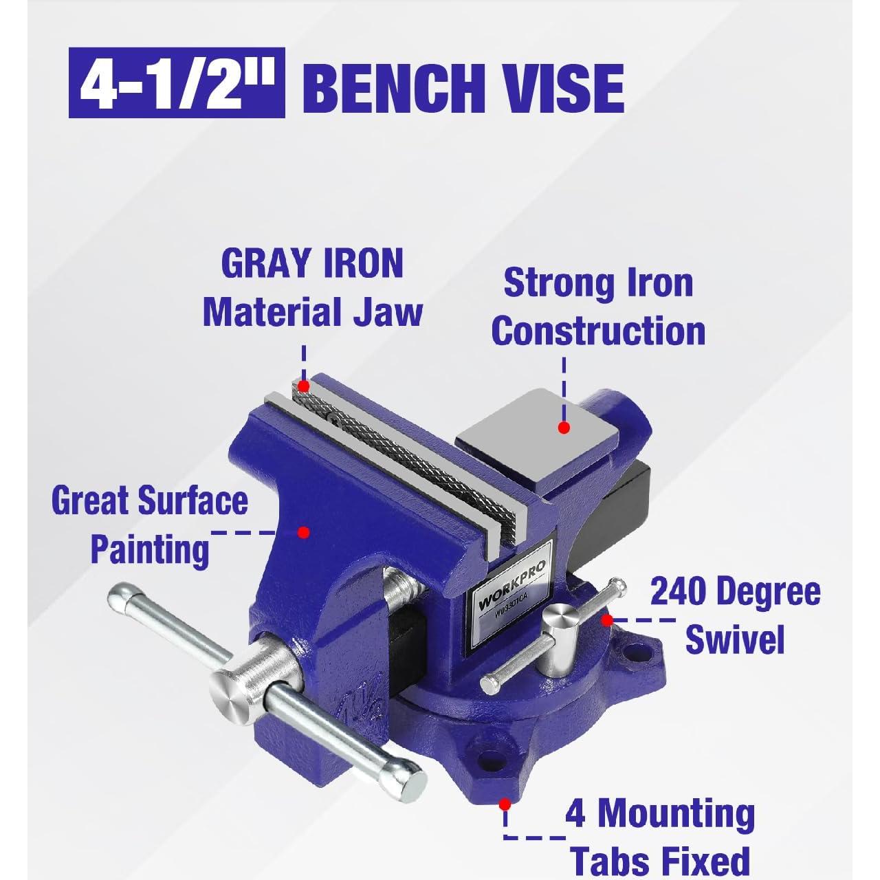 Torno de Banco WORKPRO 4.5" Multifuncional para Madera
