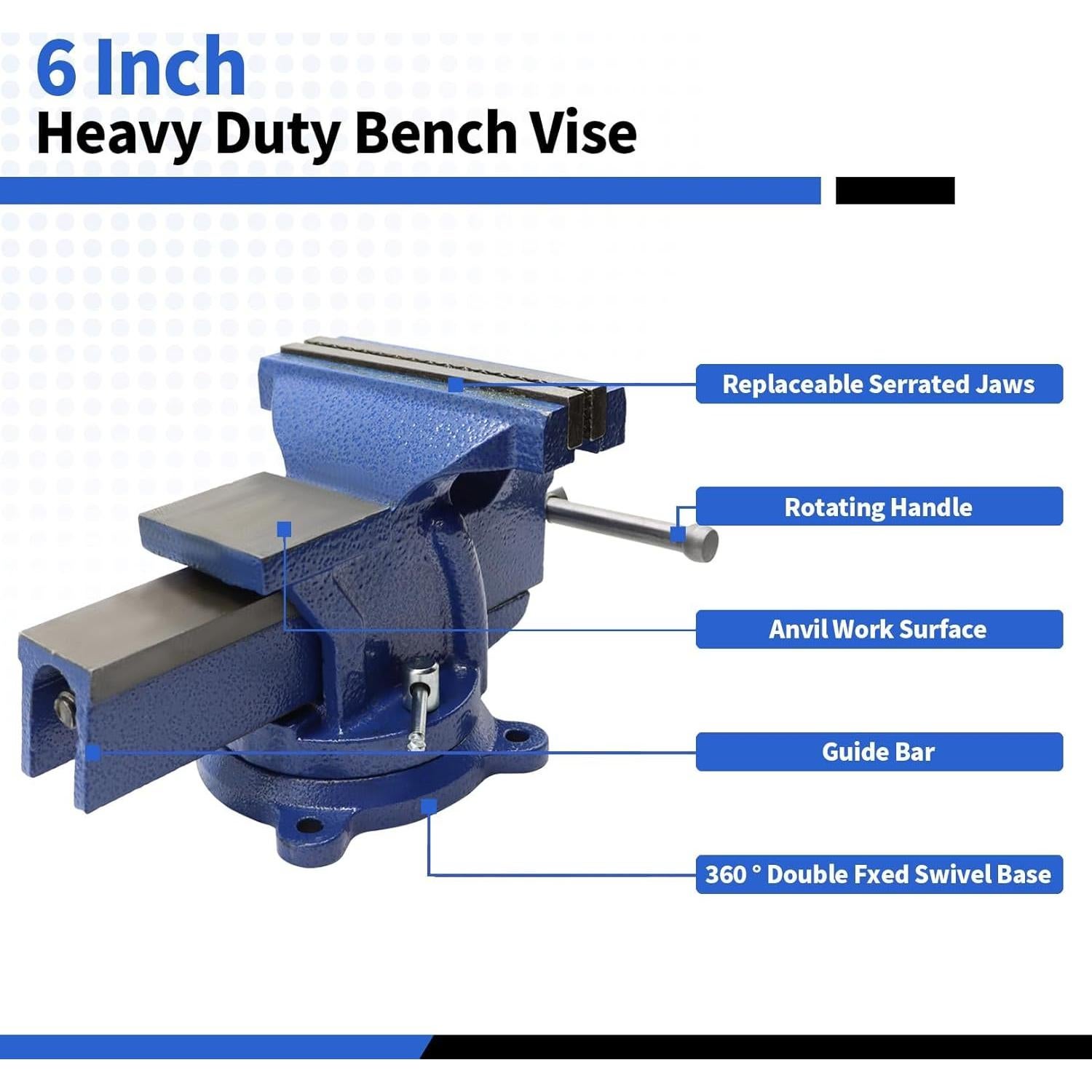 Tornillo de banco de alta resistencia Nakkaa 150 mm con base giratoria