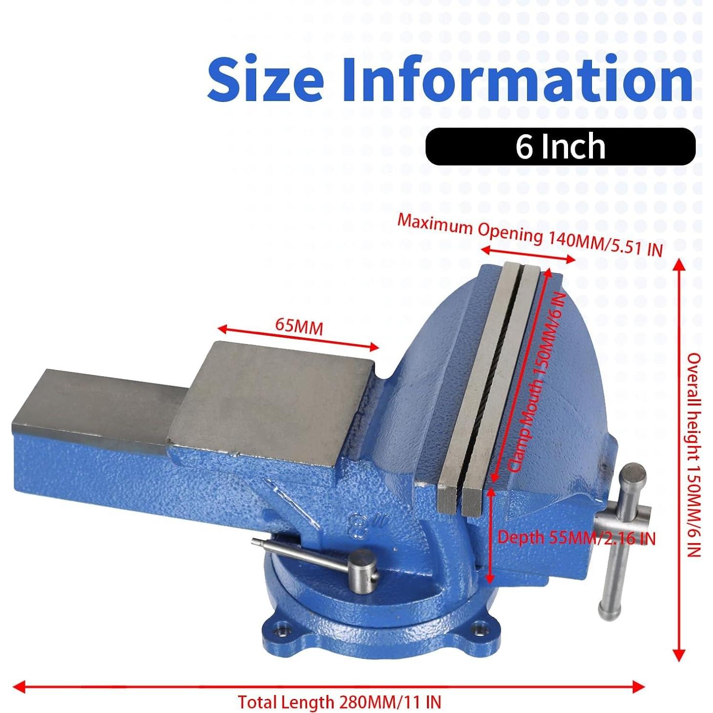 Tornillo de banco de alta resistencia Nakkaa 150 mm con base giratoria