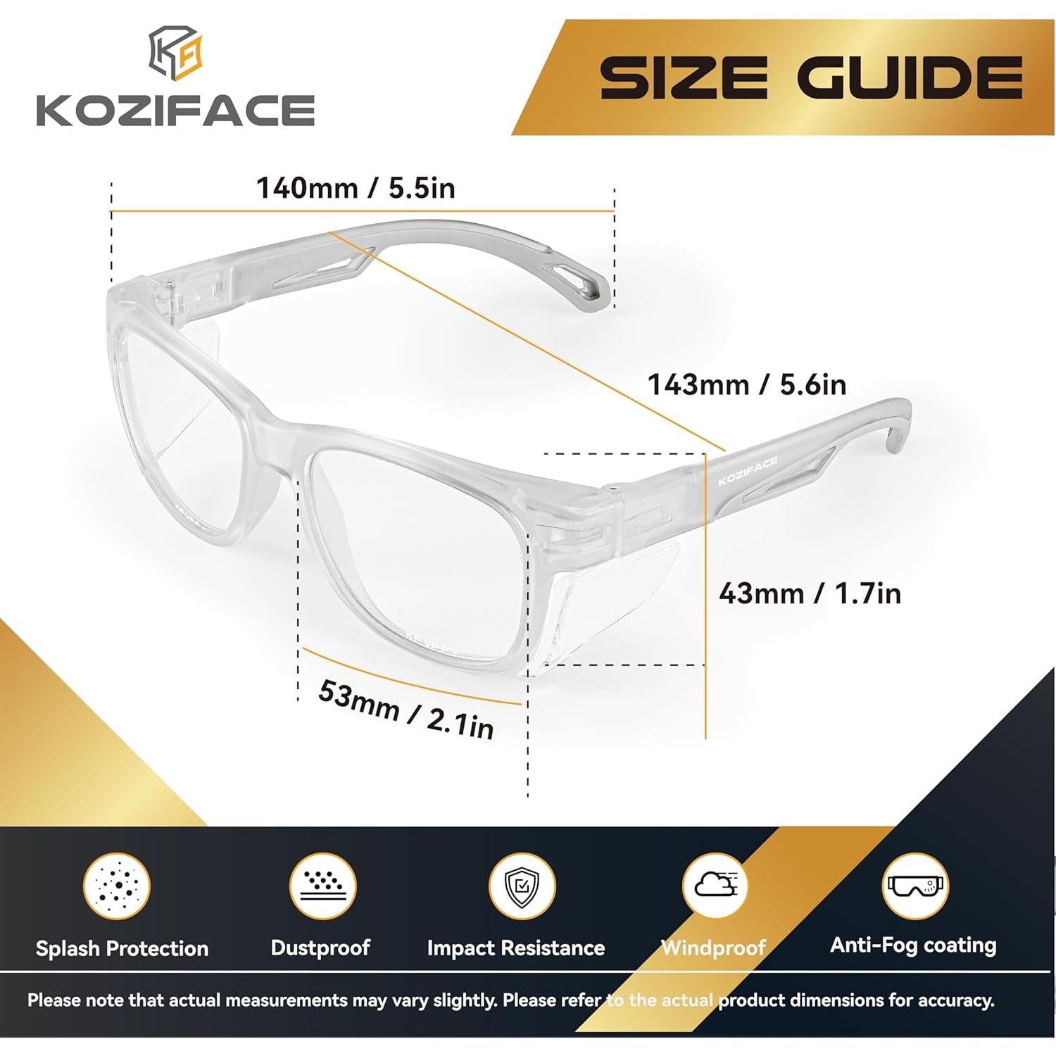 Gafas de Seguridad KOZIFACE E52C Antivaho Z87+ Lentes Claras