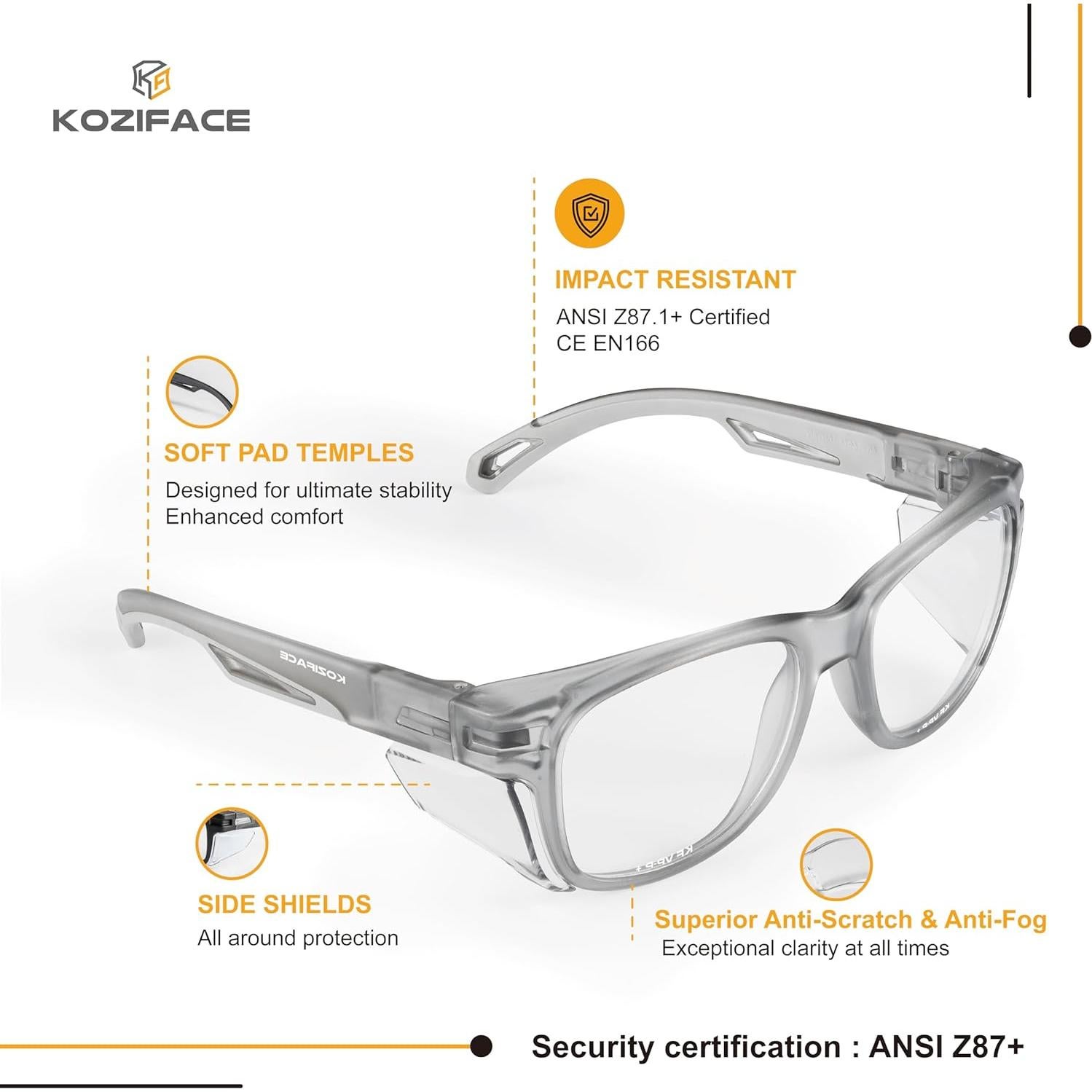 Gafas de Seguridad KOZIFACE E52G Antivaho Z87+ Unisex