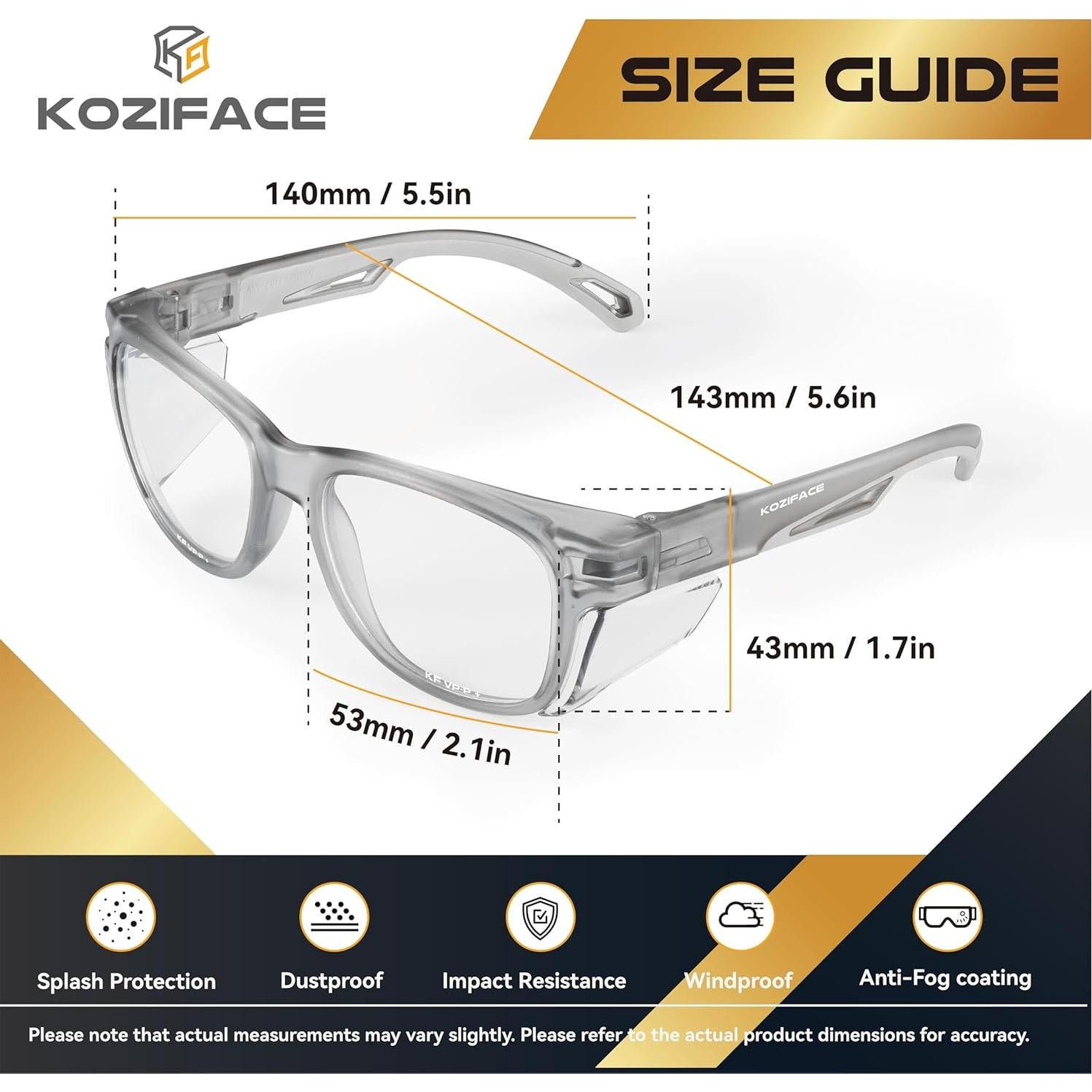Gafas de Seguridad KOZIFACE E52G Antivaho Z87+ Unisex