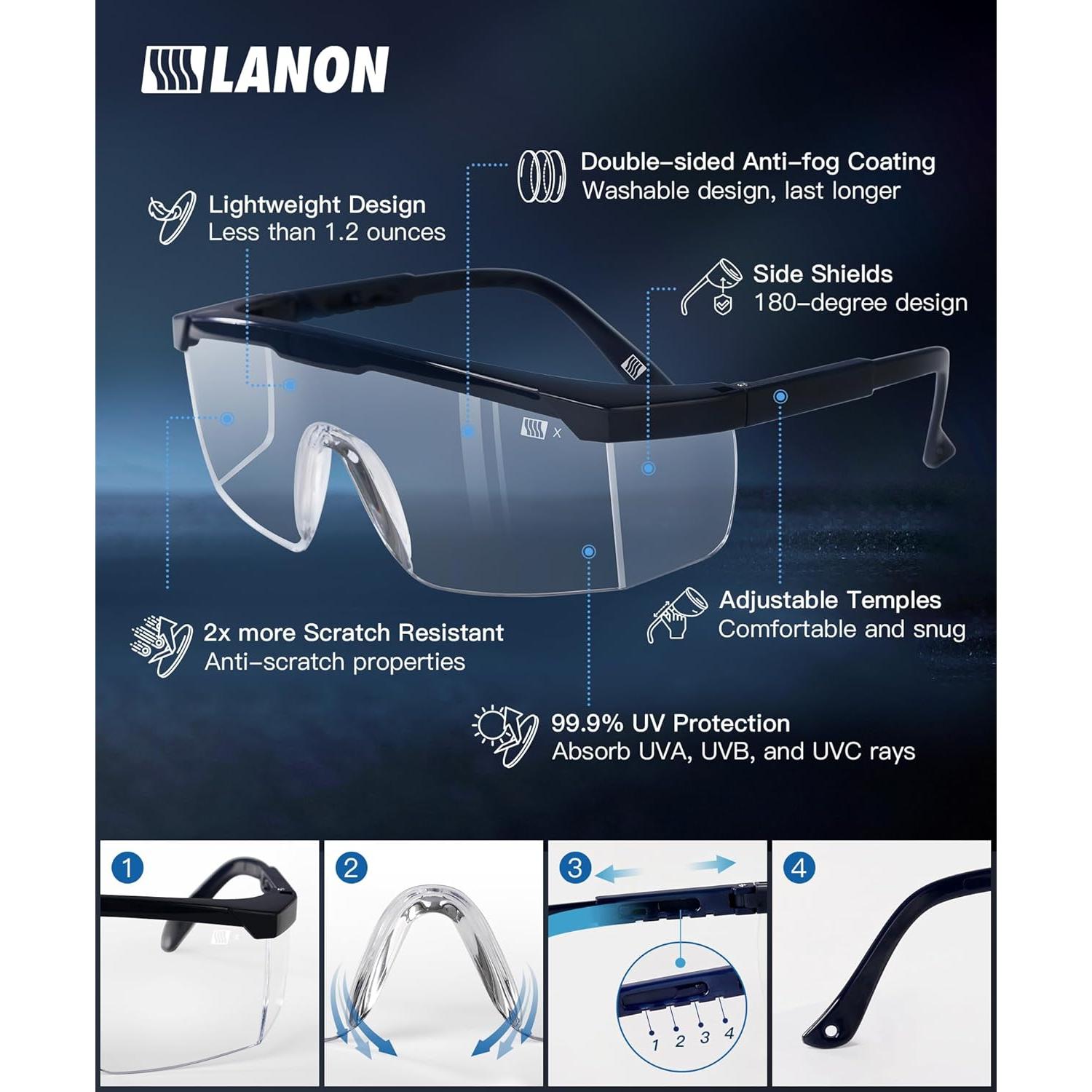 Gafas de Seguridad LANON Anti-Niebla 2.5x ANSI Z87.1 Ajustables
