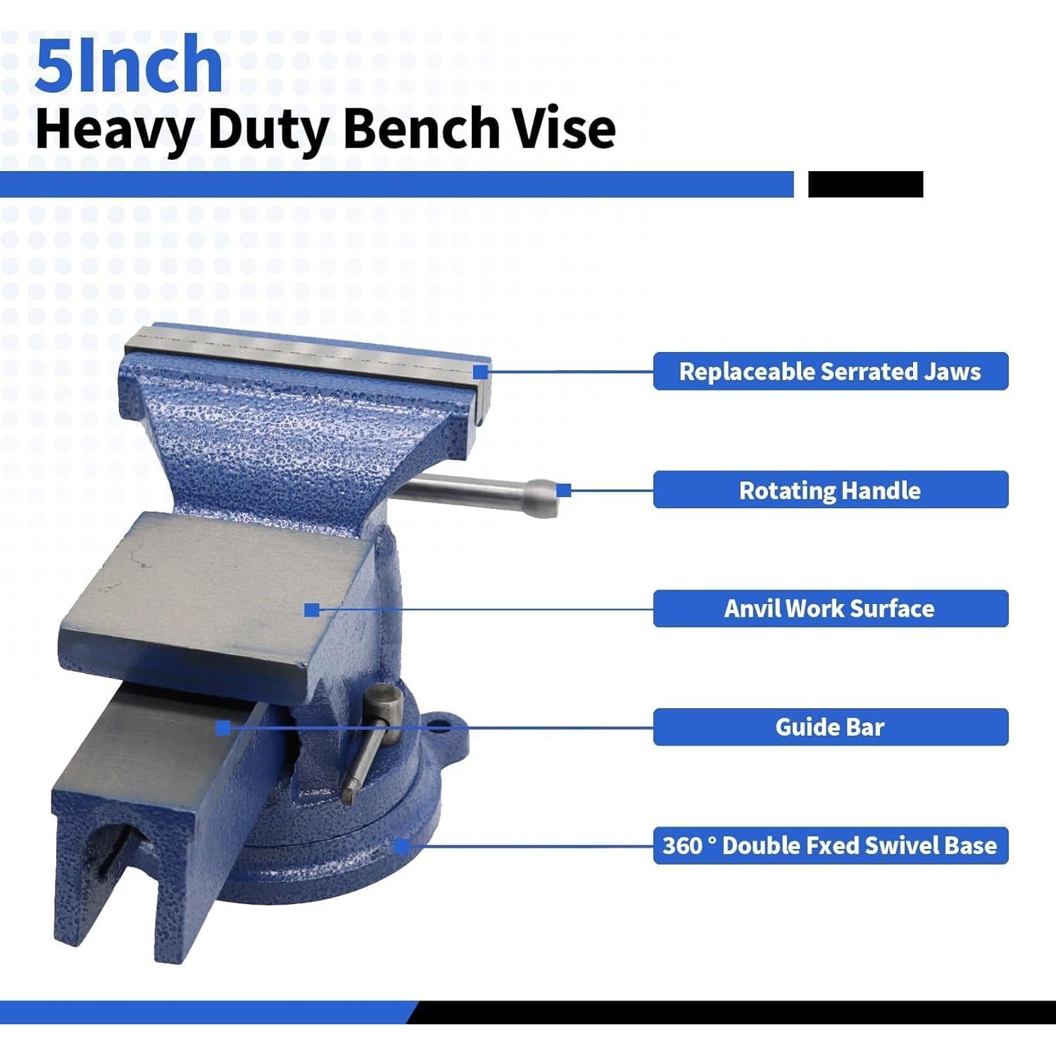 Prensa de Banco Nakkaa 5" Hierro Dúctil Base Giratoria 360°