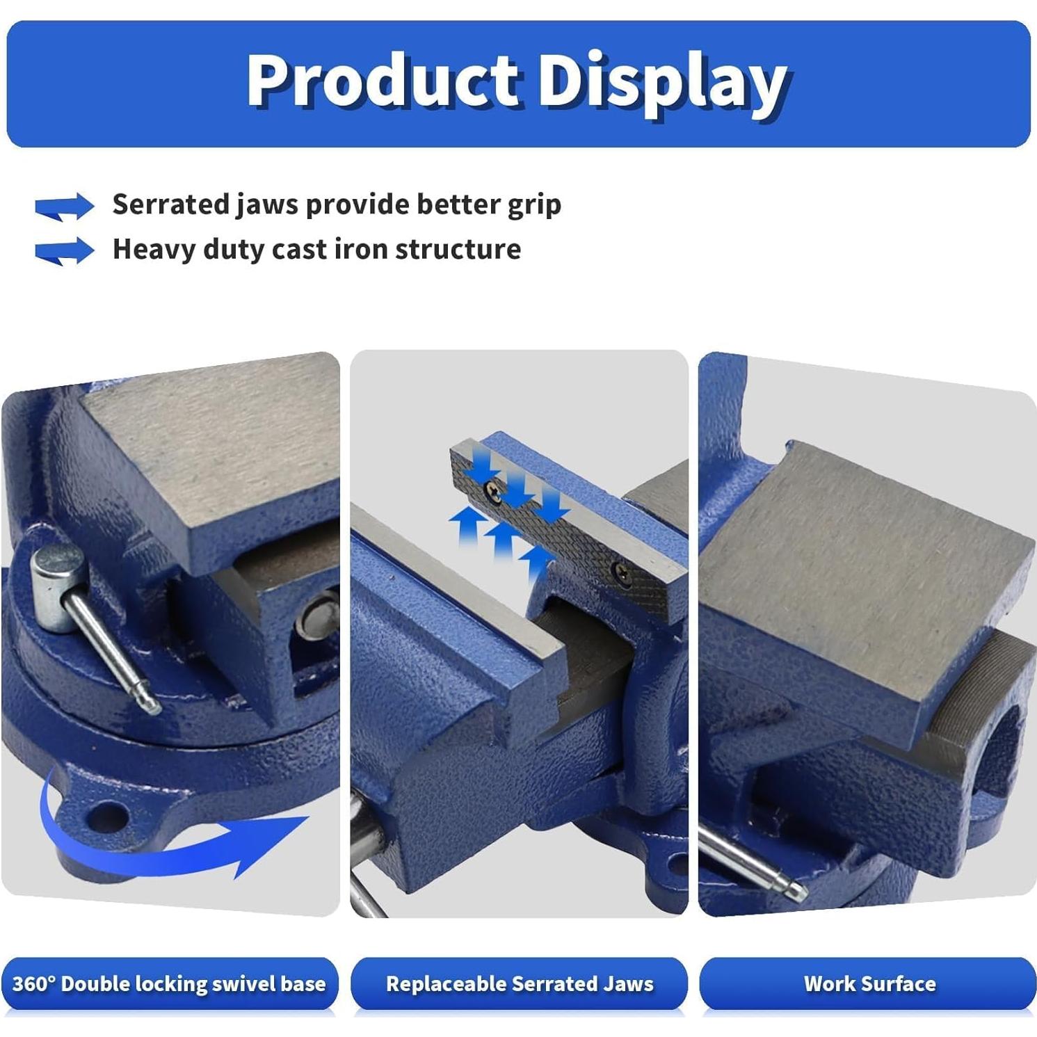 Prensa de Banco Nakkaa 5" Hierro Dúctil Base Giratoria 360°