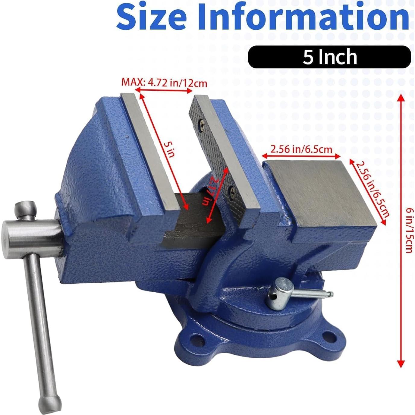 Prensa de Banco Nakkaa 5" Hierro Dúctil Base Giratoria 360°