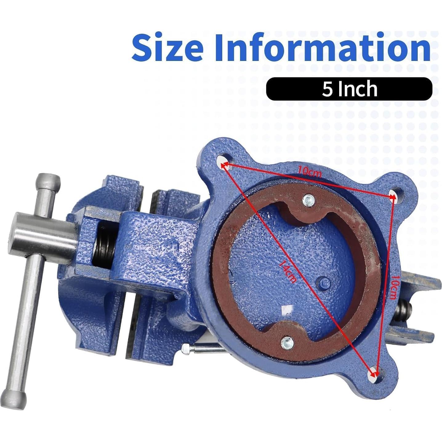 Prensa de Banco Nakkaa 5" Hierro Dúctil Base Giratoria 360°