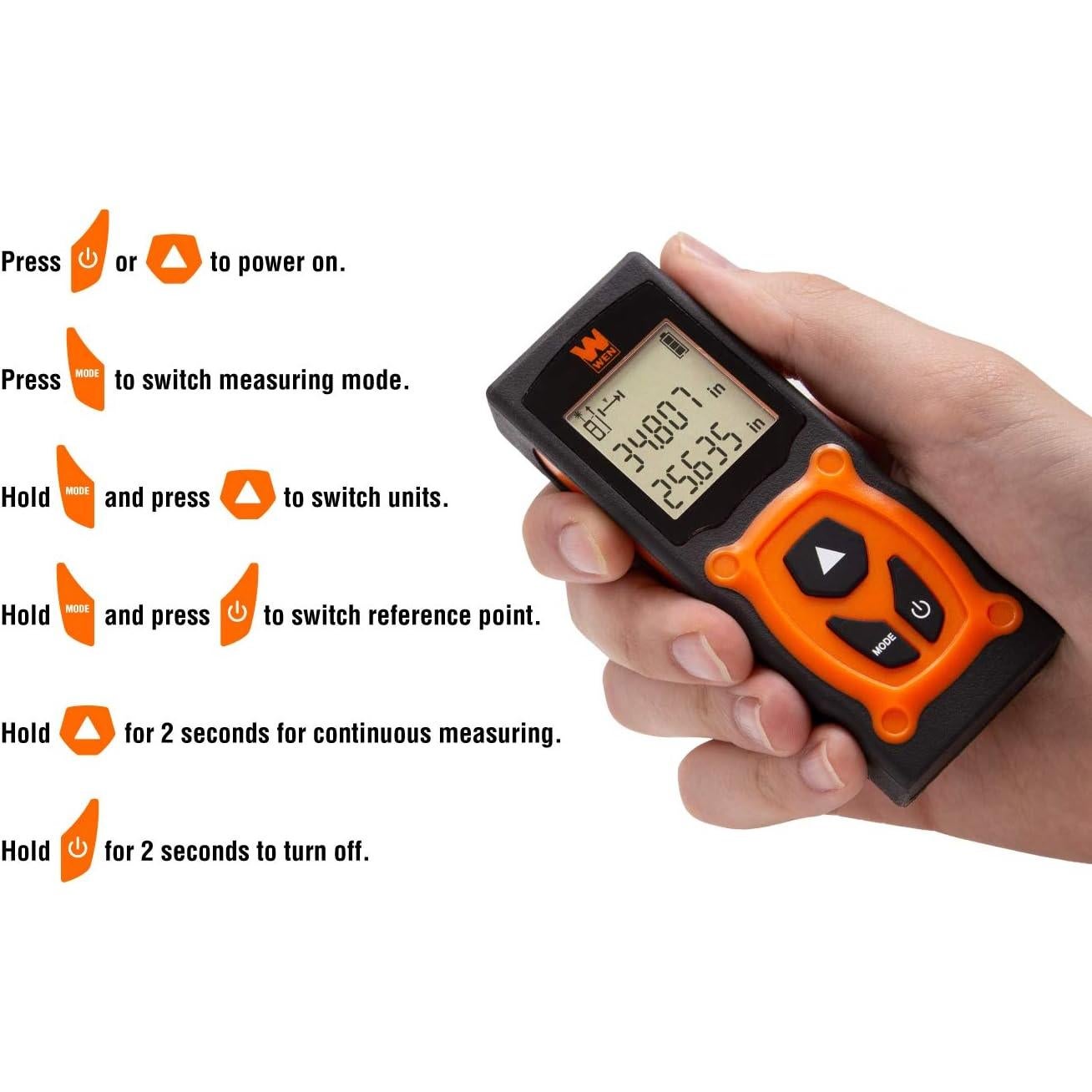 Medidor de Distancia Láser WEN 10130 Digital 39.62m LED