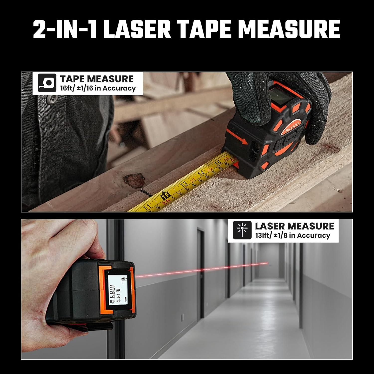 Cinta Métrica Láser 2-en-1 MILESEEY DT11 4.88m y 40m